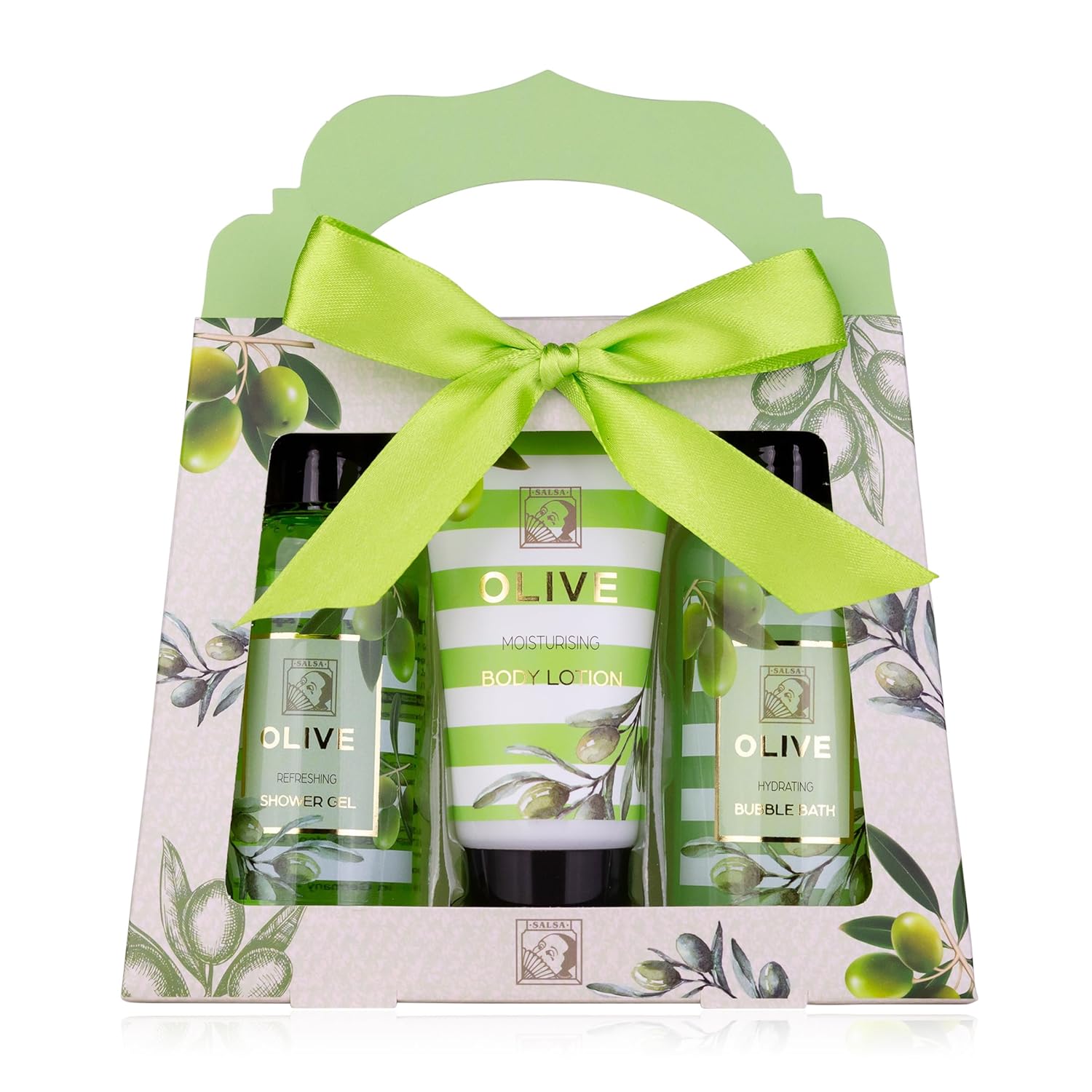 Accentra Olive Damen Duschset Geschenkset in schöner Geschenkbox – 3-teiliges Pflegeset mit Duschgel, Bodylotion und Schaumbad – Wellness-Geschenkset für Valentinstag, Muttertag & Weihnachten
