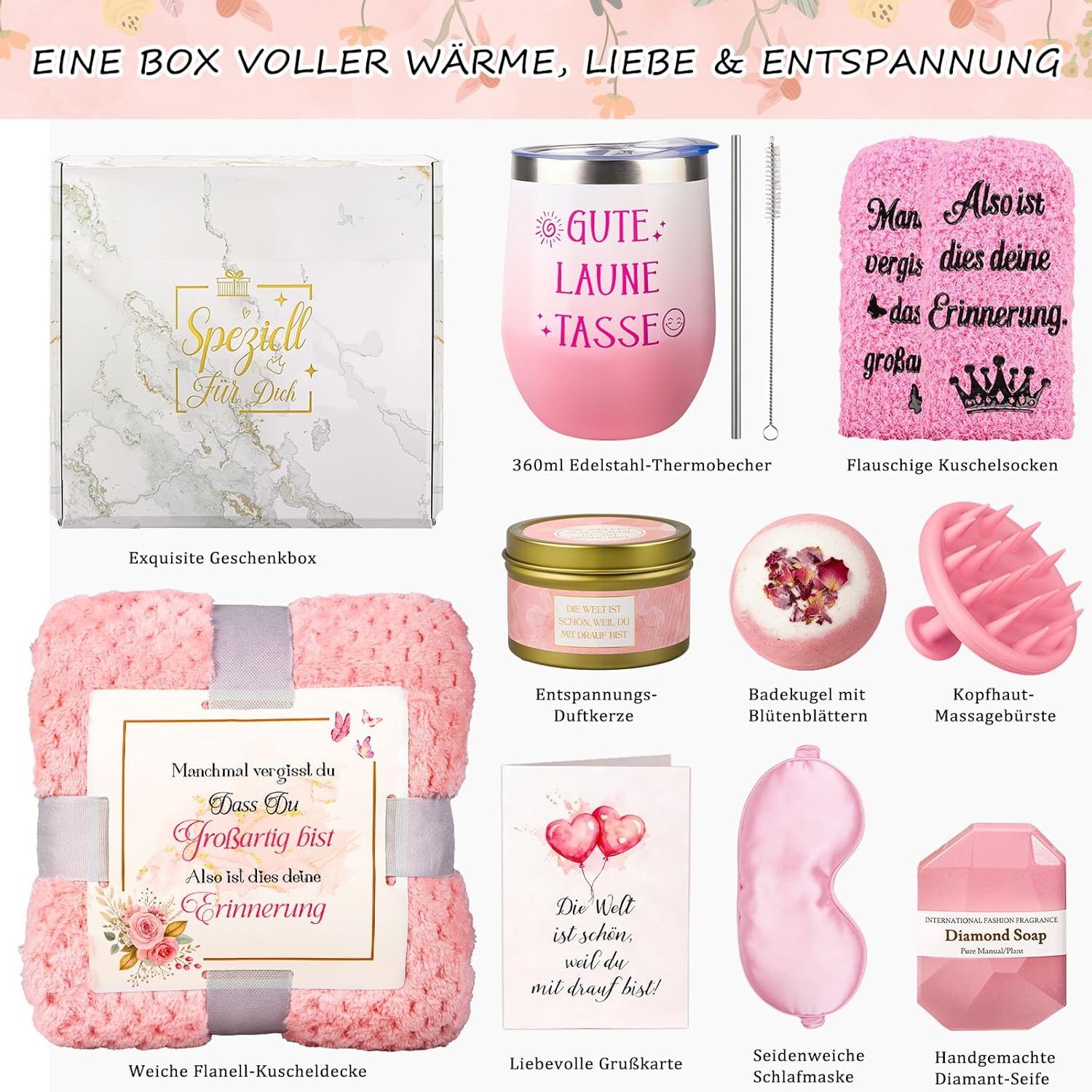 TUZELIYA Geschenke für Frauen, Freundin – Geburtstagsgeschenk – Wellness-Geschenkset – Gute Besserung & Mutgeschenke – Geschenkideen für Mutter, Schwester, Tochter, Kollegin, Tante, Ehefrau – Rosa – Bild 2