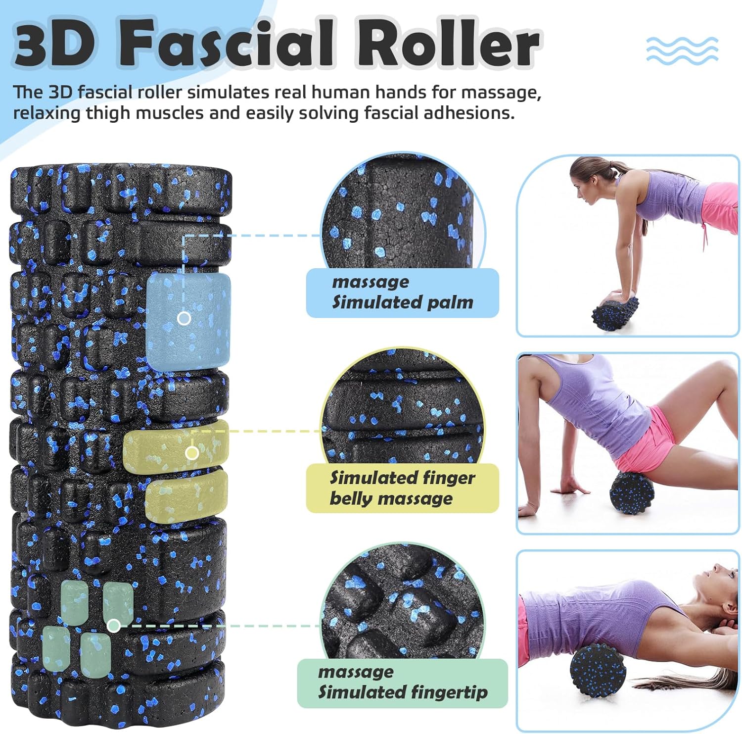 Faszienrolle Wirbelsäulenschaum-Massagerolle, Schaumstoffrolle mit 3D-Textur, Massagerolle für Rücken, Fitness, Muskelmassage, Muskel-Yoga, Muskelverspannungen, Massagerolle Faszien lindern – Bild 3