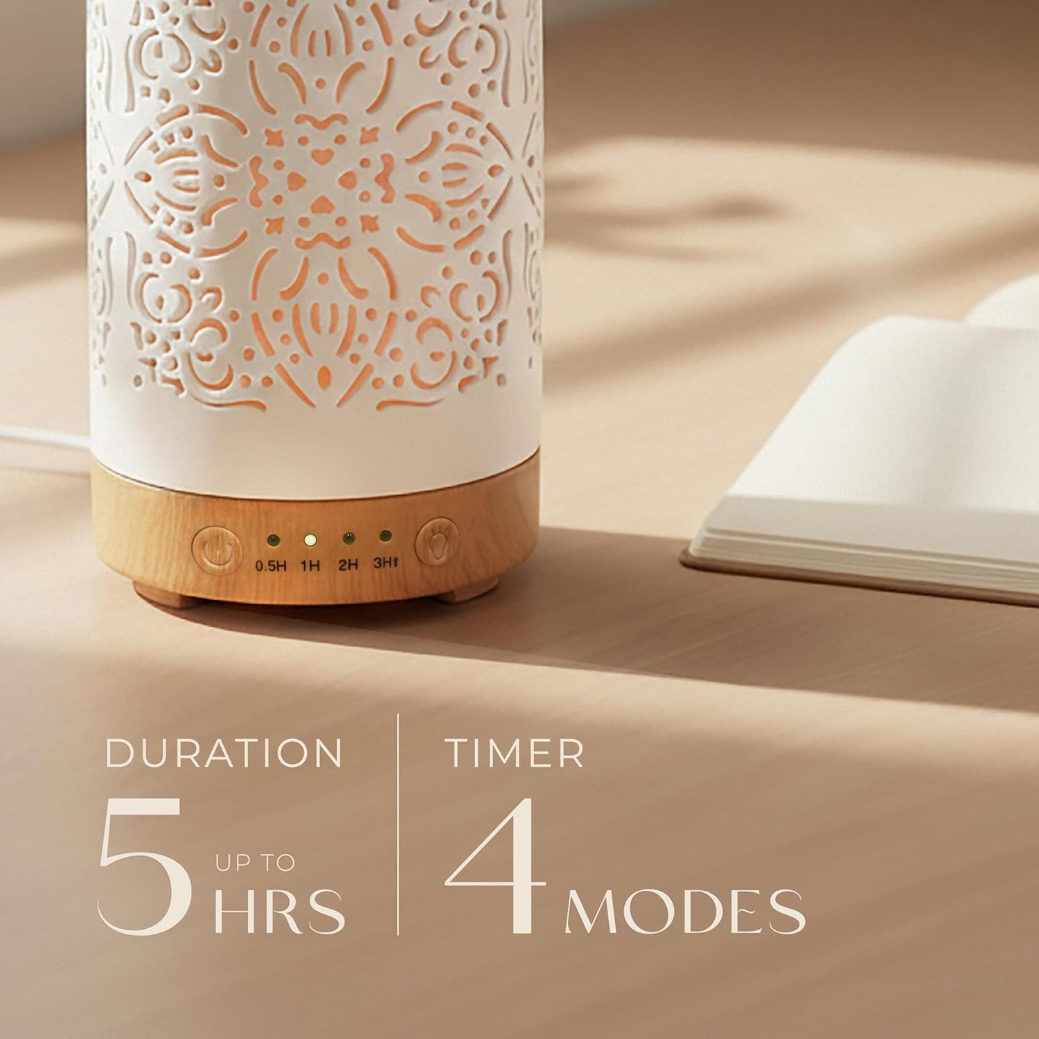 FGJGJ Diffusoren für ätherische Öle, Ultraschall, 100 ml, Aromatherapie-Diffusor aus weißer Keramik mit 4 Timern – Luftbefeuchter mit kühlem Nebel, LED-Leuchten in 7 Farben – wasserlose automatische Abschaltung für das Heimbüro, 2er-Set – Bild 6