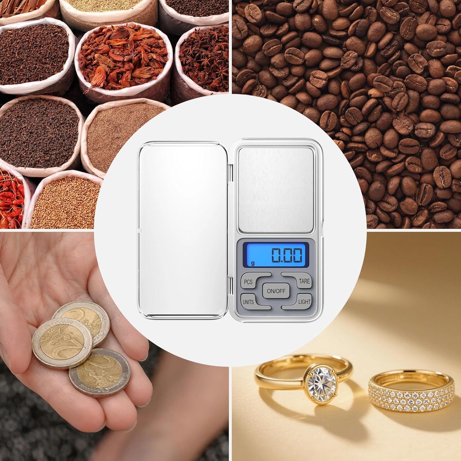 Gvolatee Digitalwaage Hochpräzise 500g / 0,01g Küchenwaage Digitale Lebensmittelwaage Edelstahl Haushaltswaage mit LCD-Display und Tarafunktion Taschenwaage für Schmuck, Lebensmittel, Kaffee – Bild 7