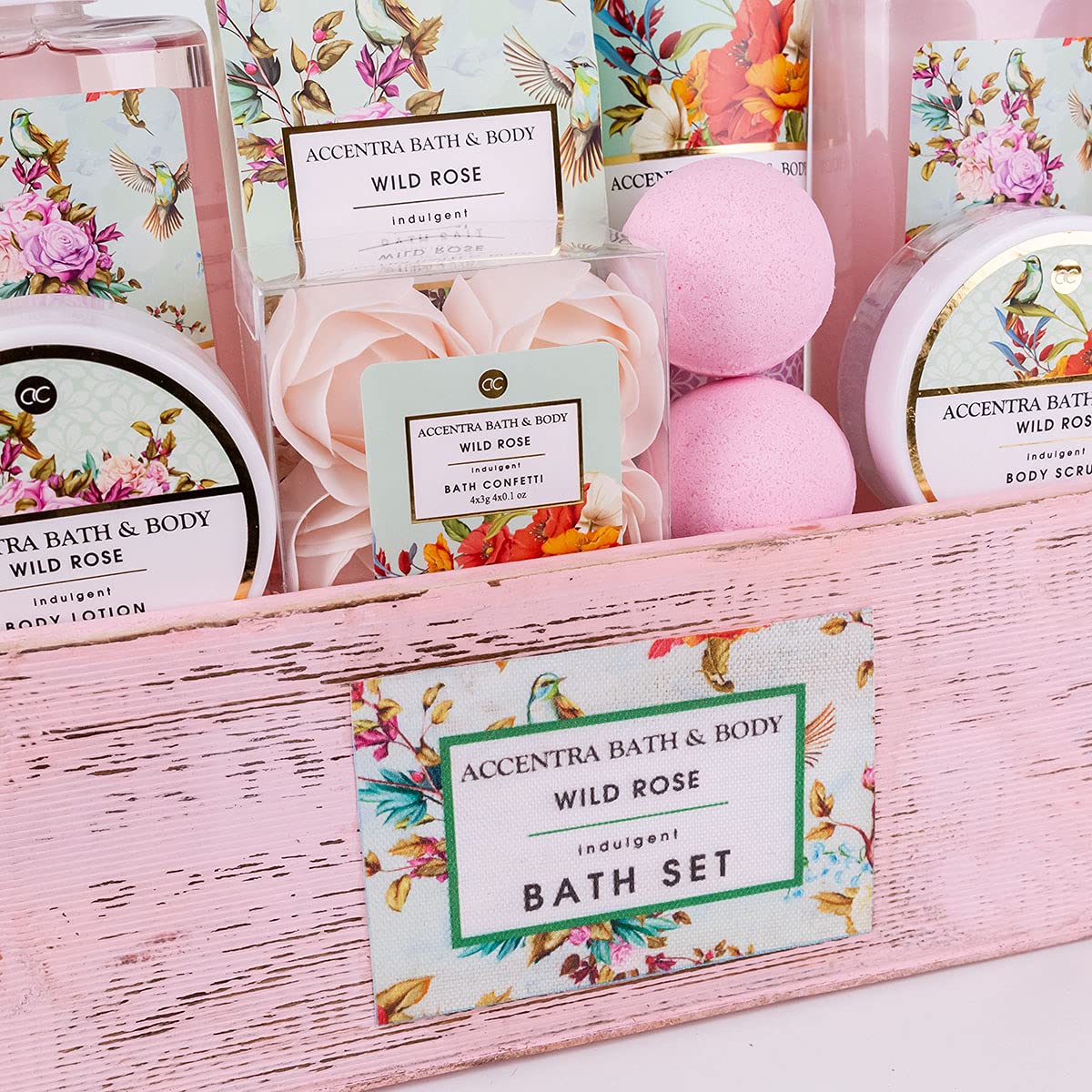 Accentra Duschset Damen Geschenkset im Holzkorb – 8-teiliges Pflegeset mit Duschgel, Körperlotion, Badezusätzen, Peeling & Handcreme – Wellness-Geschenkset für Geburtstag, Valentinstag & Weihnachten – Bild 17