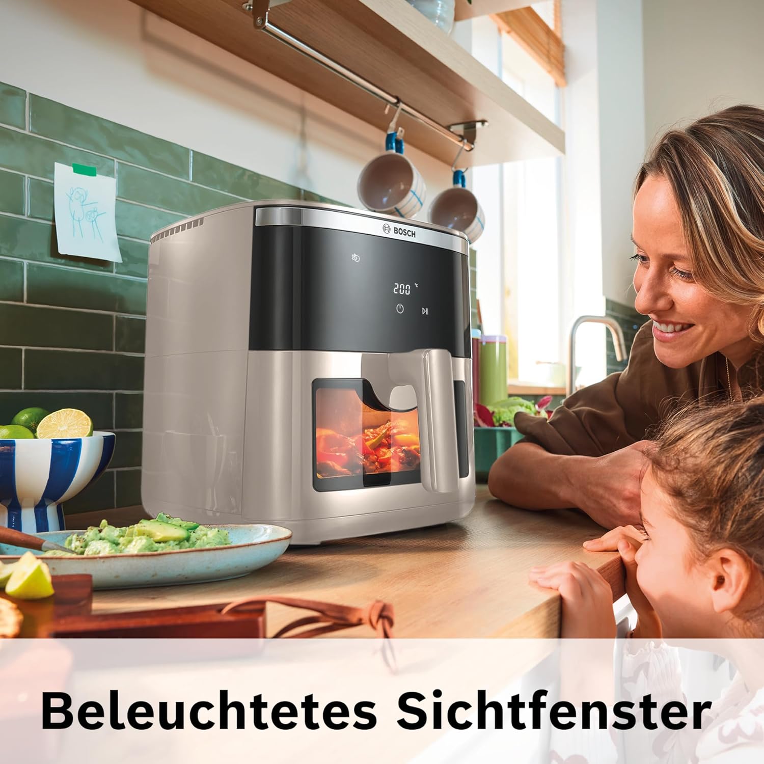 Bosch Heißluftfritteuse Serie 6, XXL-Luftfritteuse, Creme, 7,2 l Fassungsvermögen, beleuchtetes Sichtfenster, 7 voreingestellte Programme, bis zu 65 % schnelleres Garen, MAF671C0 – Bild 5