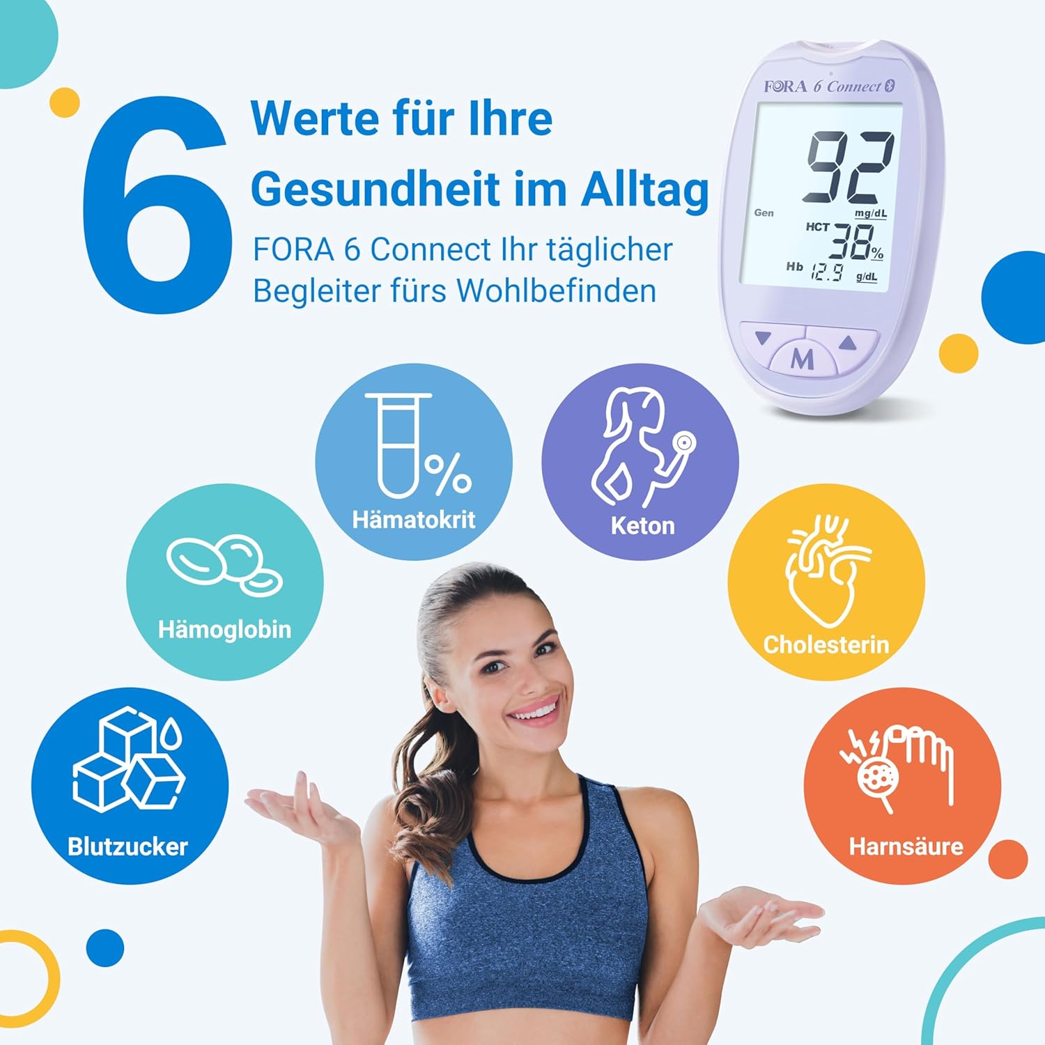 FORA 6 Connect | 4-in-1-Blutzucker-, Keton-, Cholesterin- und Harnsäuremessgerät | Für den Heimgebrauch | Bluetooth & App | Inklusive Teststreifen und Zubehör, Lavendelviolett – Bild 2