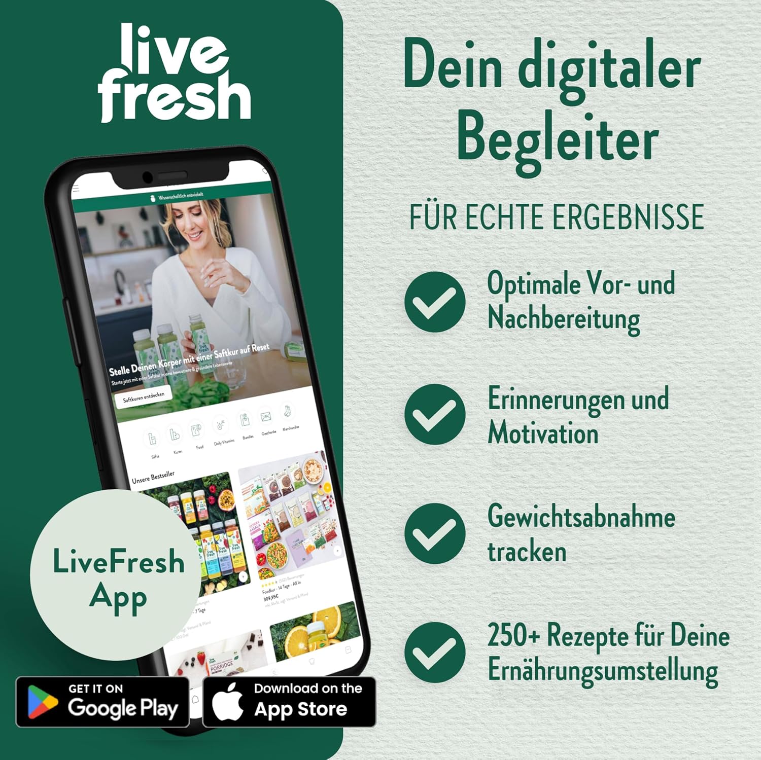 LiveFresh Saftkur für 3 Tage, 21 Säfte und 9 Shots, kaltgepresst und ohne Zuckerzusatz, Fruchtsaft gepresst aus frischem Obst und Gemüse, vegane Fruchtsäfte zum Abnehmen, inkl. Kaution – Bild 6