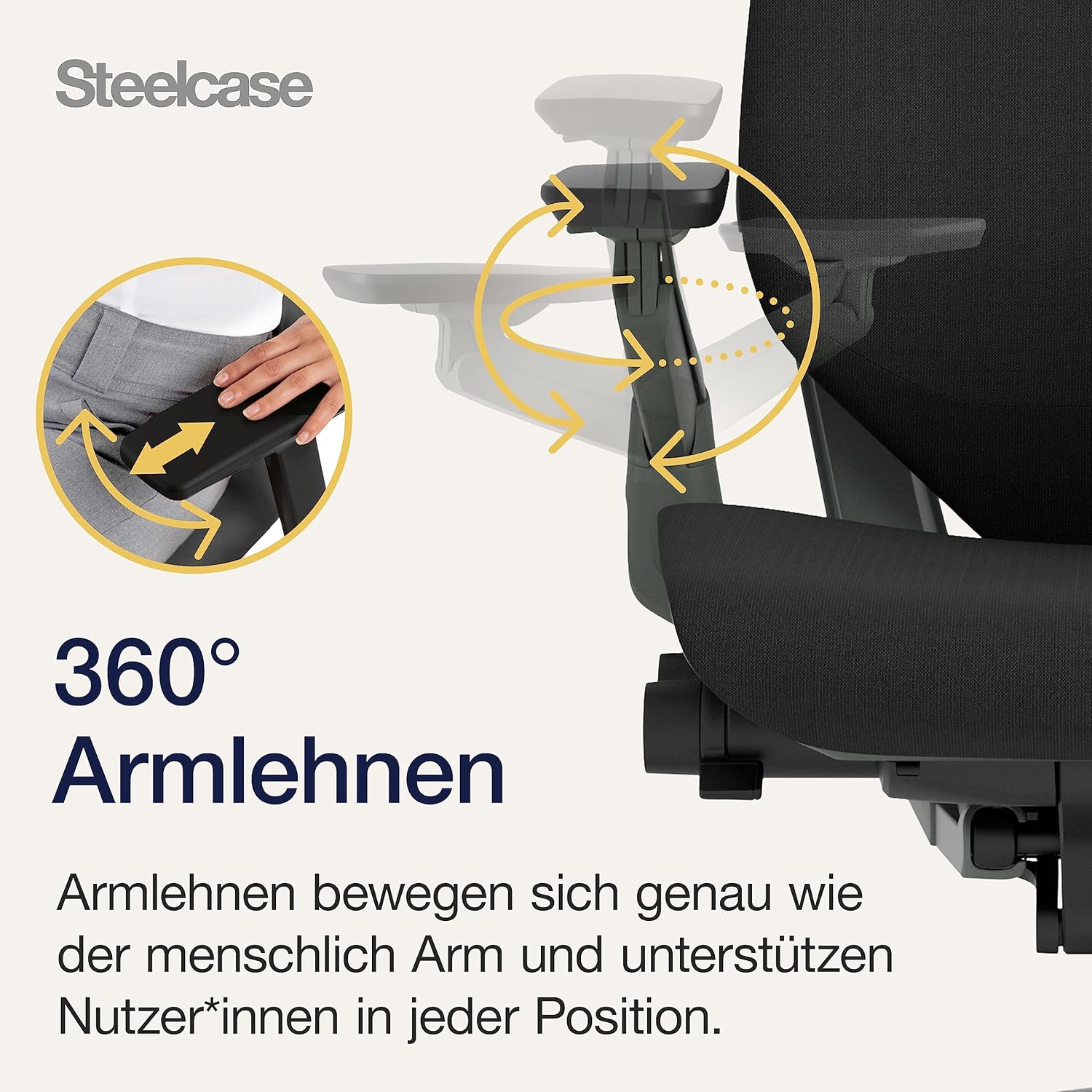 Steelcase Gesture Bürostuhl mit Bezug in Onyxschwarz, 66 x 62,5 x 104 cm – Bild 6