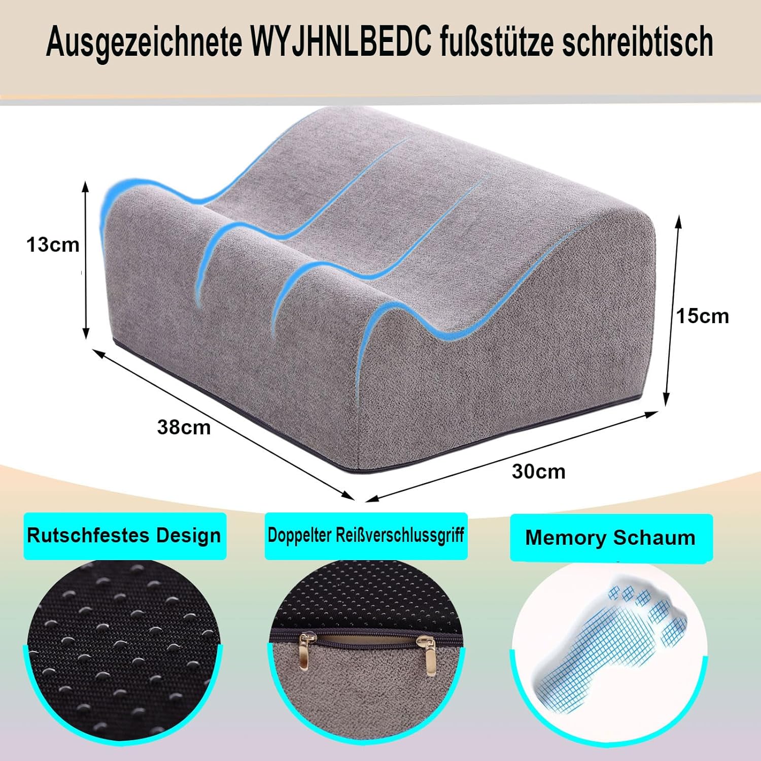 Fußstütze für den Schreibtisch, ergonomische Fußstützen für das Büro mit Premium-Schaumstoffkern und abnehmbarem Deckel, rutschfeste Fußstütze für unter dem Schreibtisch, Rücken- und Hüftschmerzen, dunkelgrau, mittel – Bild 5
