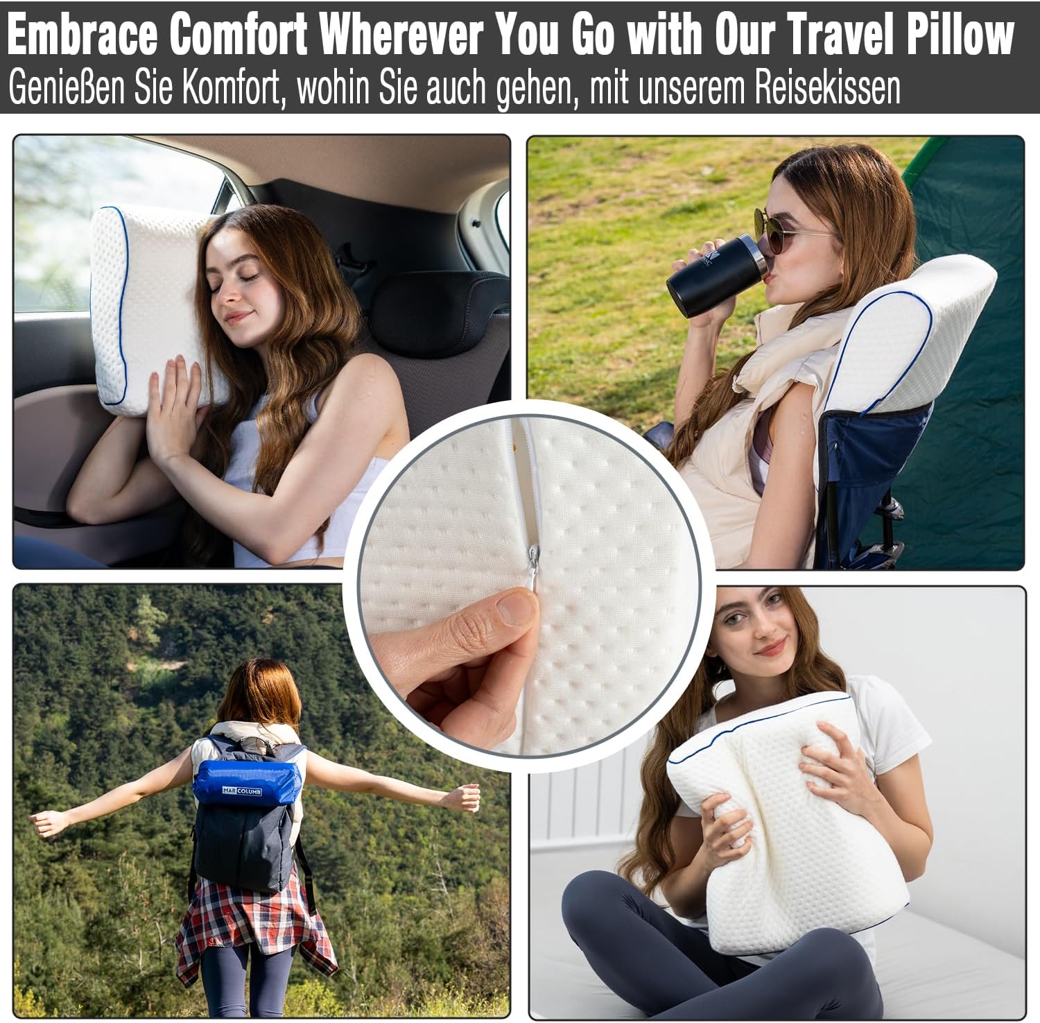 Reisekissen, Campingkissen, ergonomisches Memory-Schaum-Kissen mit temperaturregulierendem Bezug, Öko-Tex, hergestellt in Grün – Bild 2