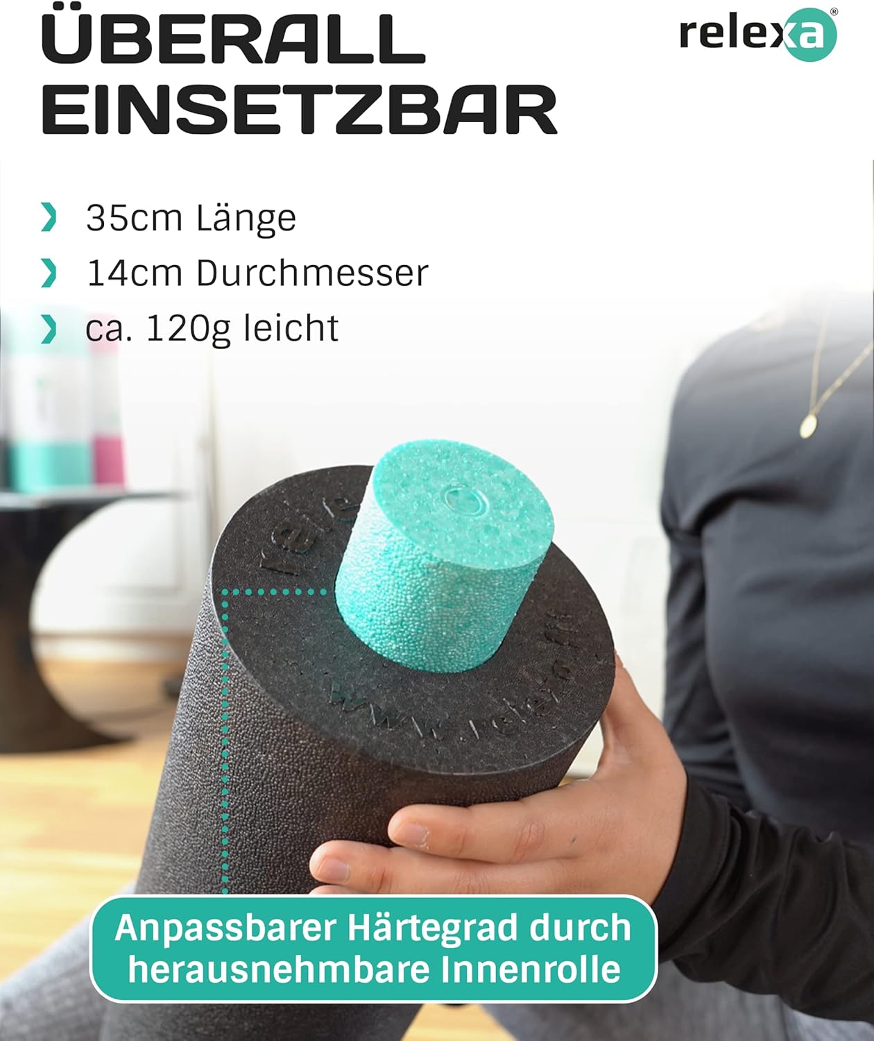 Relexa® 2-in-1 Faszienrolle für Faszientraining, Selbstmassage und Yoga – Bild 4