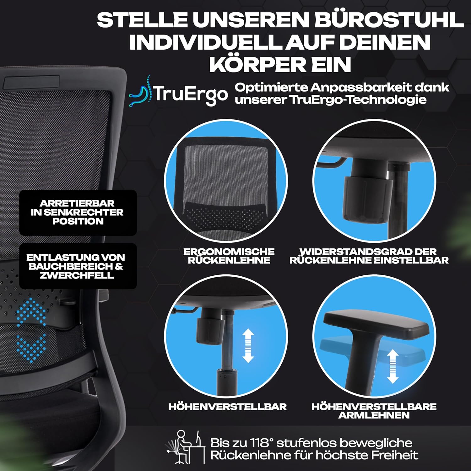 VALKENSTOL M2 Bürostuhl, ergonomischer Testsieger, verstellbar für maximale Bewegungsfreiheit, rückenschonende Bürostühle, Lordosenstütze, Schreibtischstuhl für Büro und Home-Office-Stuhl – Bild 4