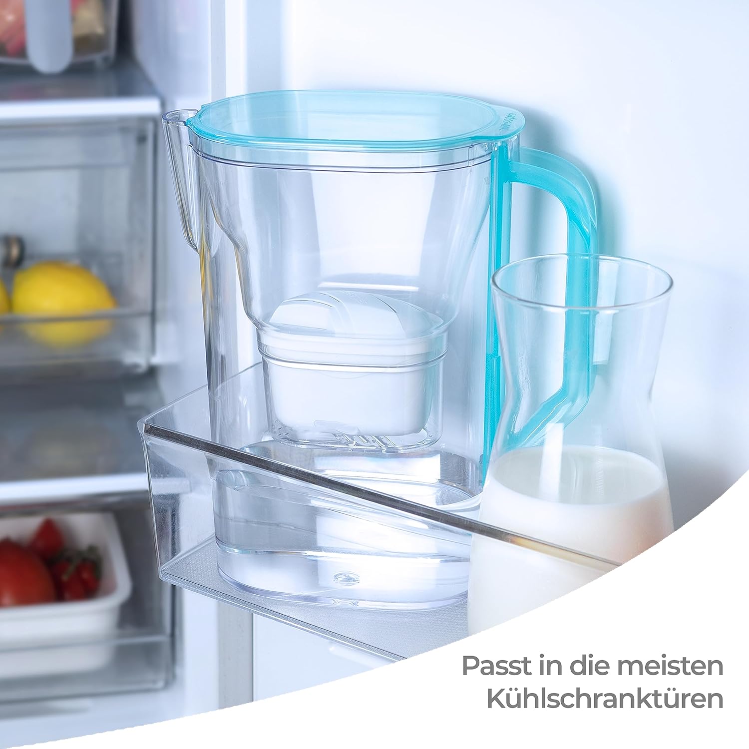 Wessper Wasserfilterkrug 2,7 L für Kühlschranktür, Wasserkaraffe mit Aktivkohlefilter, Wasserkrug kompatibel mit Brita Maxtra Filterkartusche – Mint – Bild 5