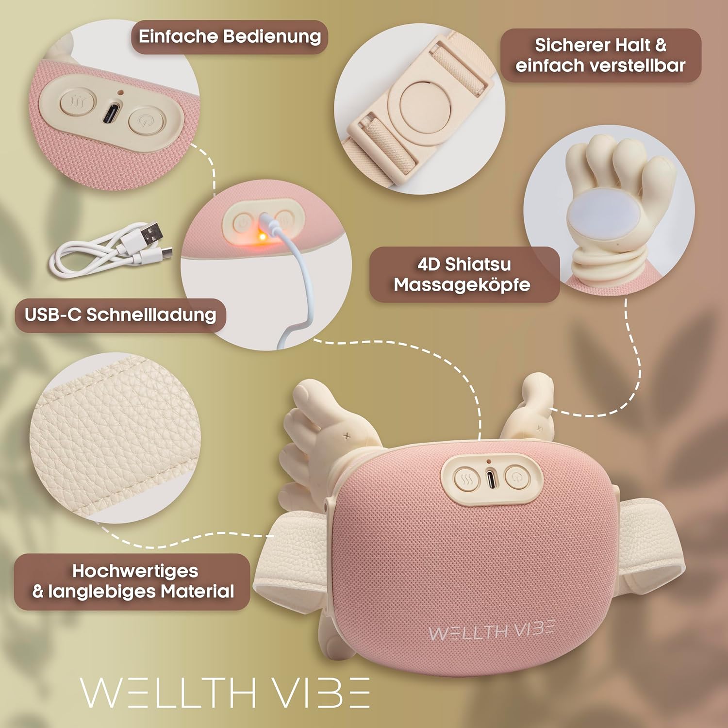 Nackenmassagegerät mit Wärme, Shiatsu-Massagegerät für Nacken, Schulter und Rücken, 4D-Tiefenmassage wie echte Hände, kabellos elektrisch, 3 Intensitätsstufen, tragbar für Zuhause, Büro, Auto – WELLTH VIBE – Bild 7
