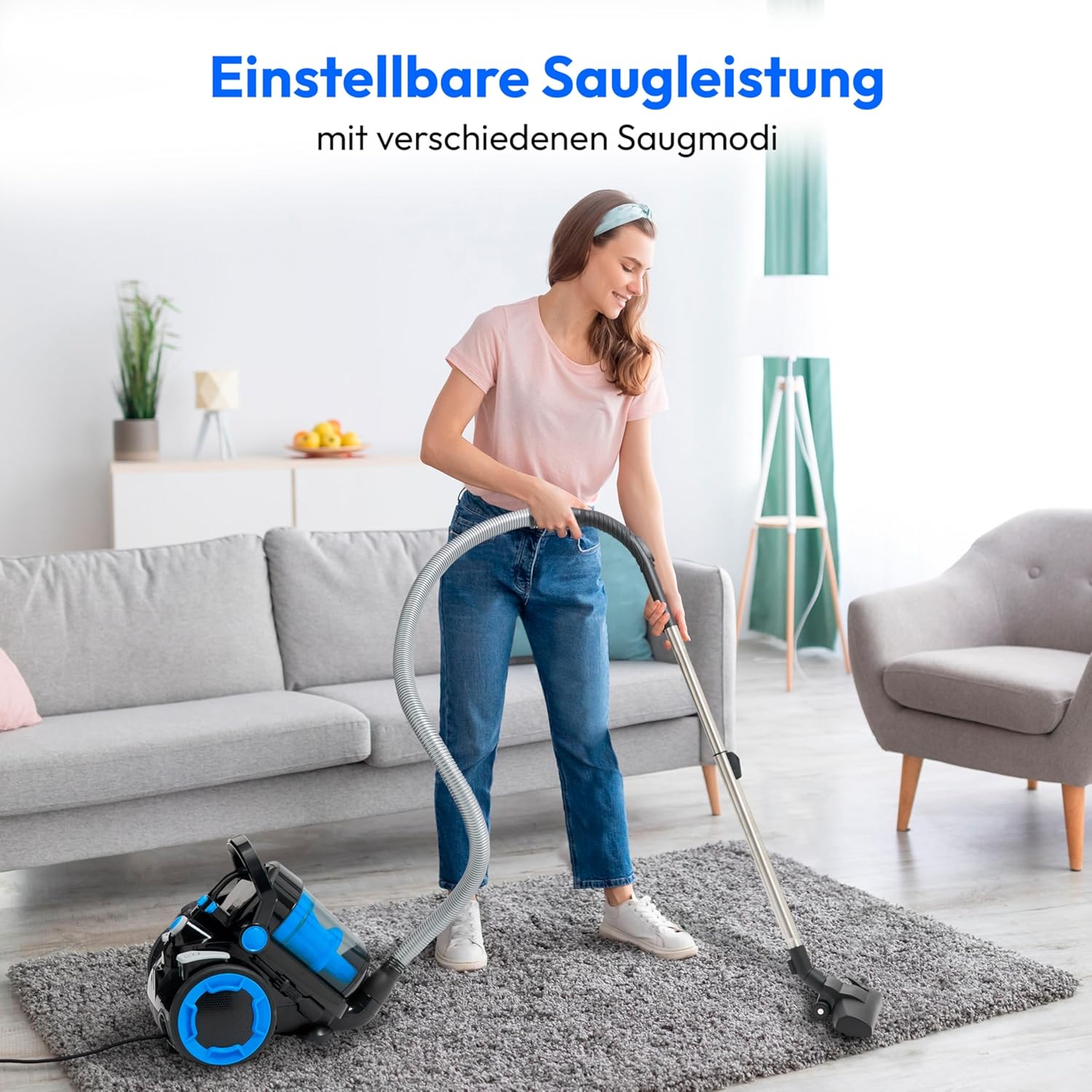 MEDION Beutelloser Zyklonstaubsauger P4000 (900 Watt Leistung, 4,3 Liter Staubbehälterkapazität, waschbarer HEPA 13-Filter, 11 m Arbeitsradius, MD 11906) Blau – Bild 7