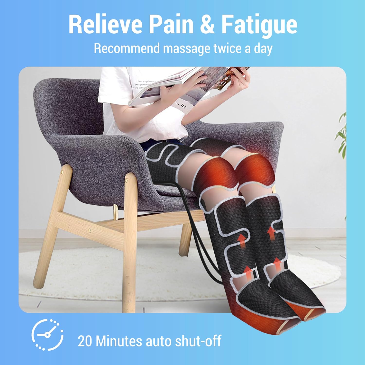 COMFIER Beinmassagegerät, Kompressions-Waden-Knie-Fuß-Wärmemassagegerät für Durchblutung und Muskelentspannung, 3 Wärmeeinstellungen und 3 Intensitäten, Geschenke – Bild 7