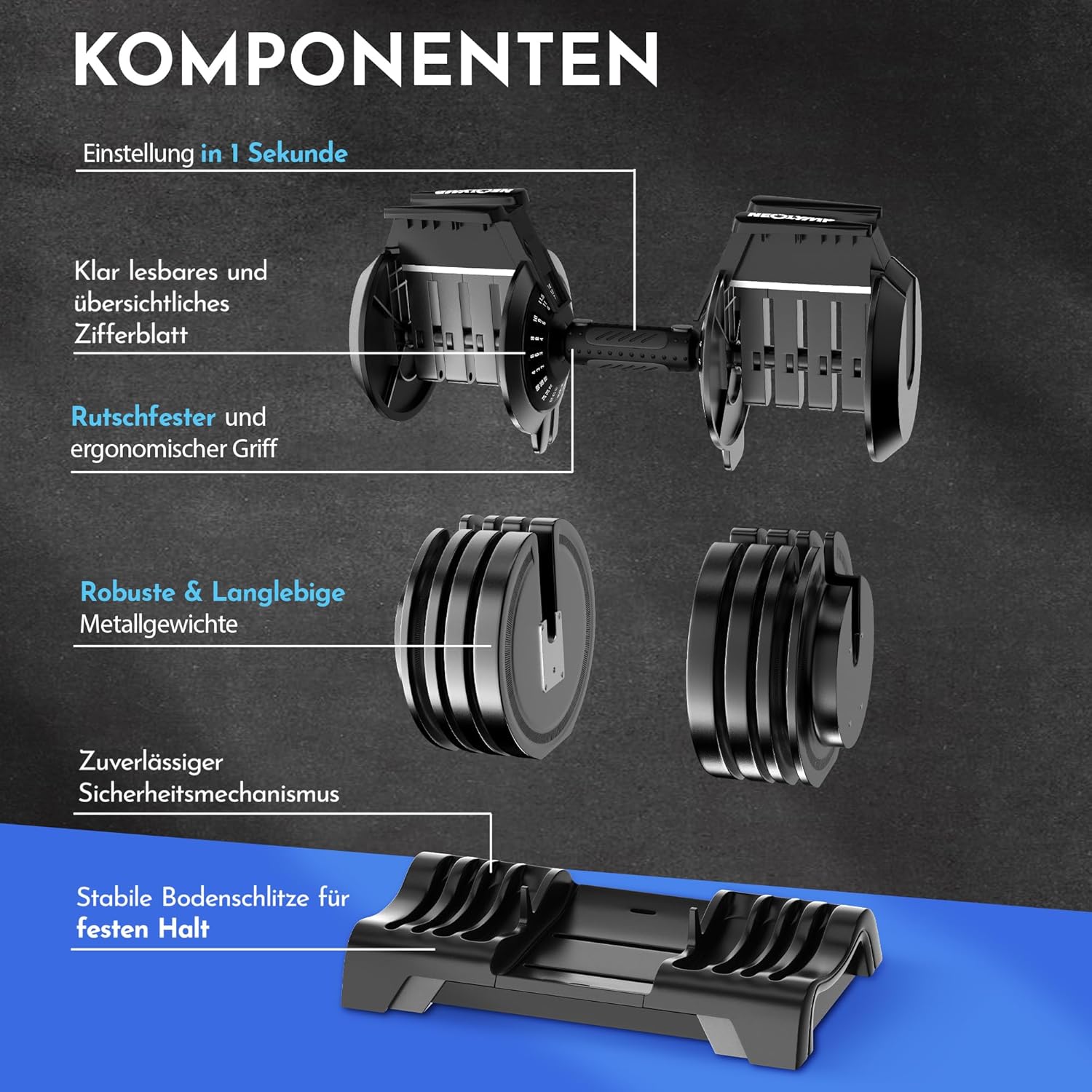 NEOLYMP Hantel verstellbar 40 kg – 12 Gewichtsstufen mit Drehgriff – Hantel ergonomisch, rutschfest und platzsparend – verstellbare Hanteln für Damen und Herren – Hanteln mit Gewichten – Bild 4
