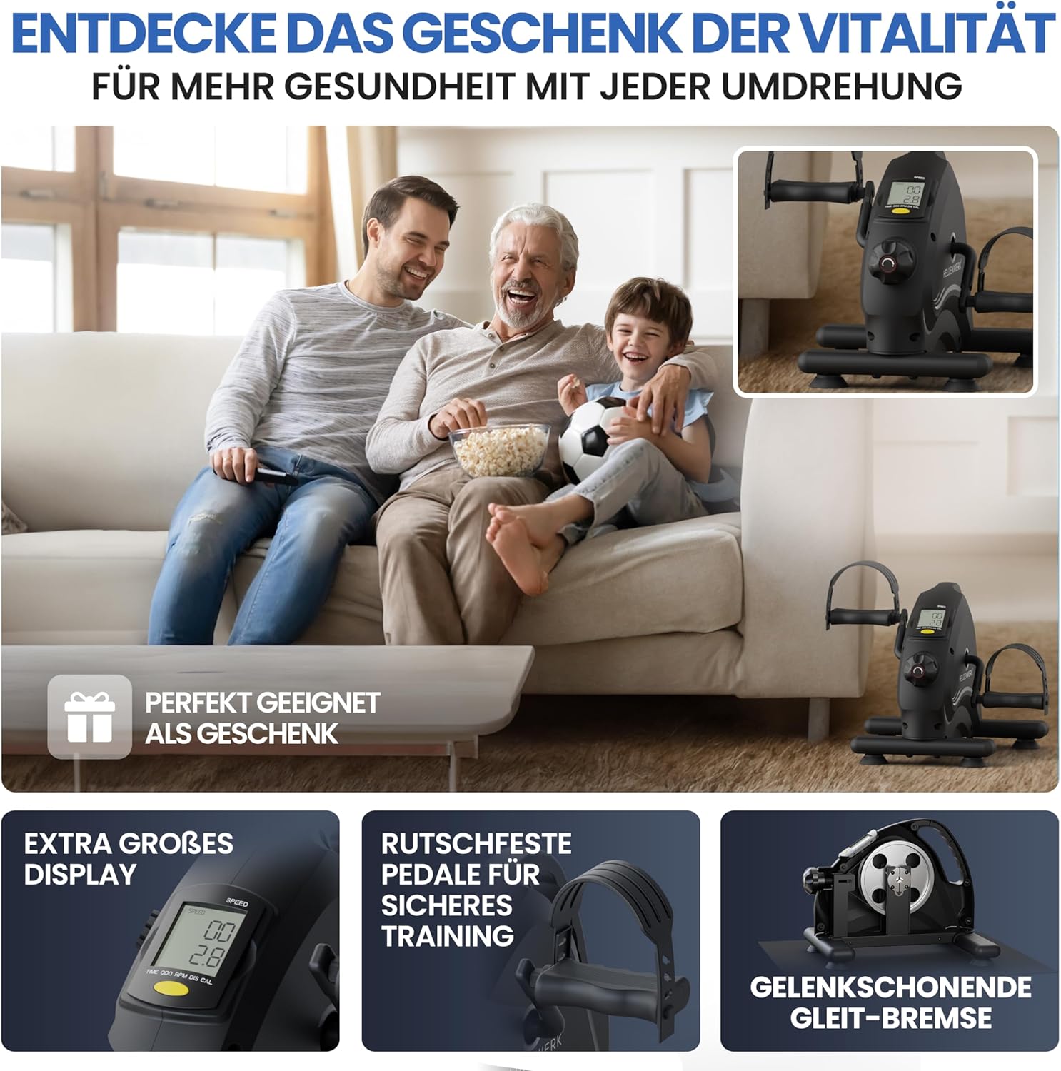 HELDENWERK Pedaltrainer Basis-Set – TÜV/GS geprüft mit Befestigungsgurt und Antirutschmatte – Arm- und Beintrainer für zu Hause – Senioren Pedaltrainer, Heimtrainer – Bild 3