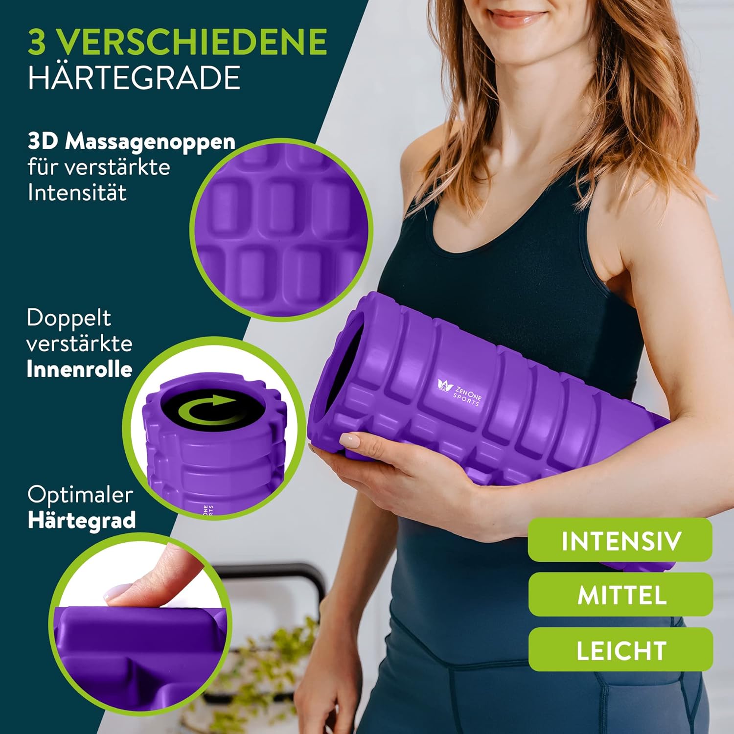 ZenOne Sports® Faszienrolle – Ideal für Massage, Rehabilitation & Aktivierung I Massage-Rolle für Wirbelsäule, Rücken, Beine & Mehr I Faszienrolle Wirbelsäule, Foam Roller mit Workout Guide – Bild 3