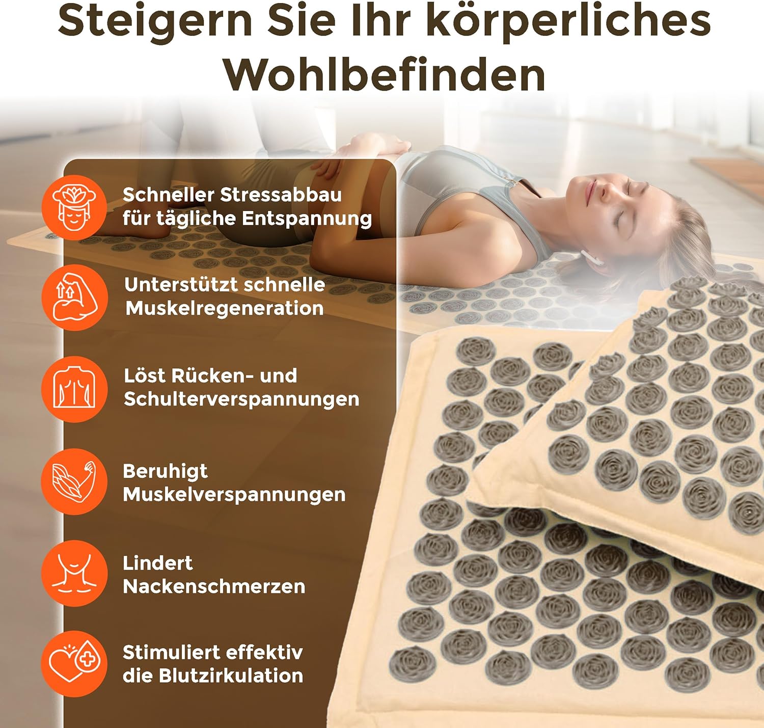 Fitleap Akupressurmatte mit Kissen + Tasche, Massagematte für wohltuende Entspannung und Stimulation, Akupunkturmatte zur Schmerzlinderung – Bild 2