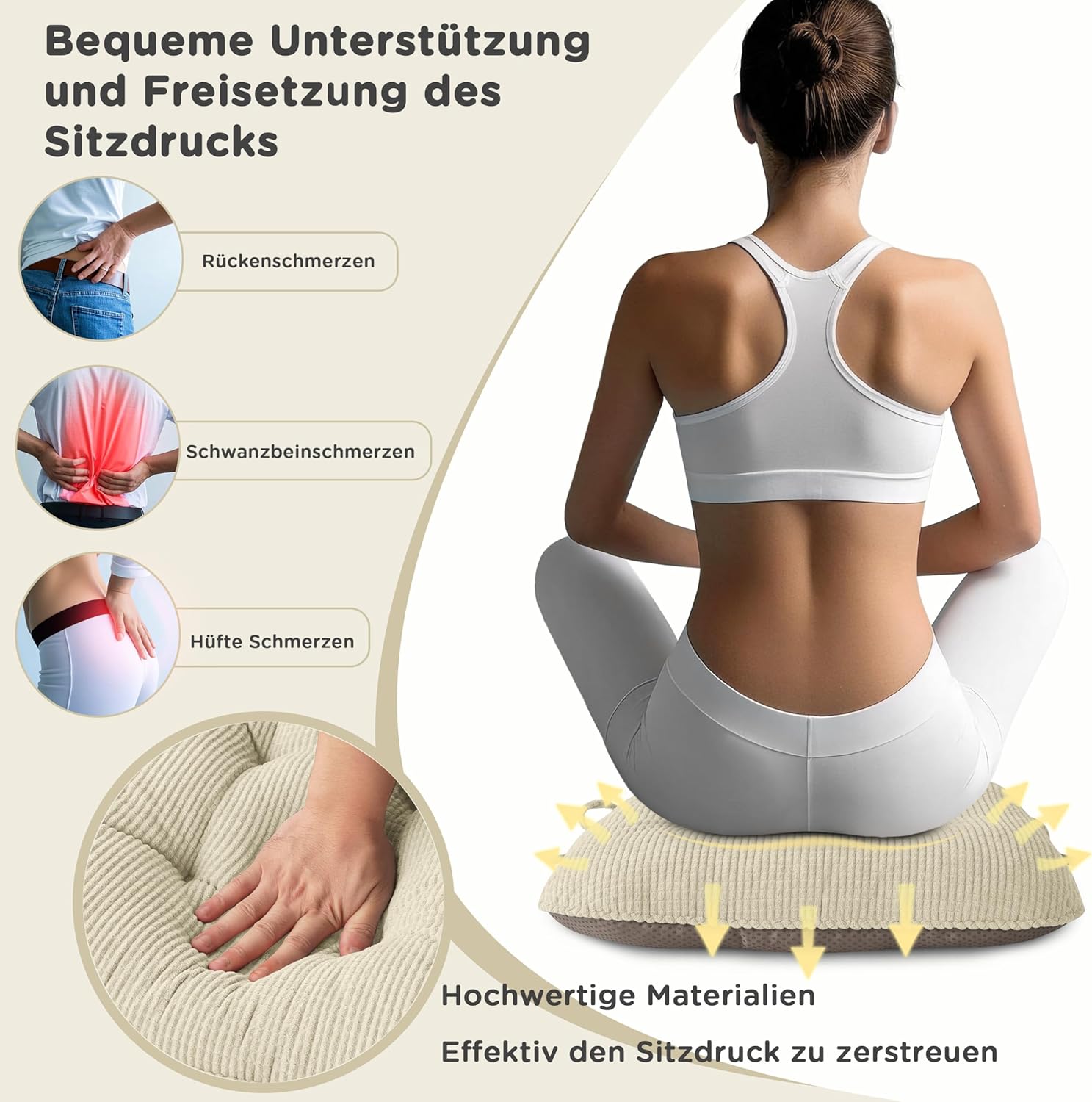 AddGrace Sitzkissen für Esszimmerstühle, 4er-Set, rutschfeste Küchensitzkissen mit Bändern, gequetschte dicke Sitzkissen für Küchen- und Esszimmermöbel, 43 x 40 x 8 cm, Beige – Bild 3