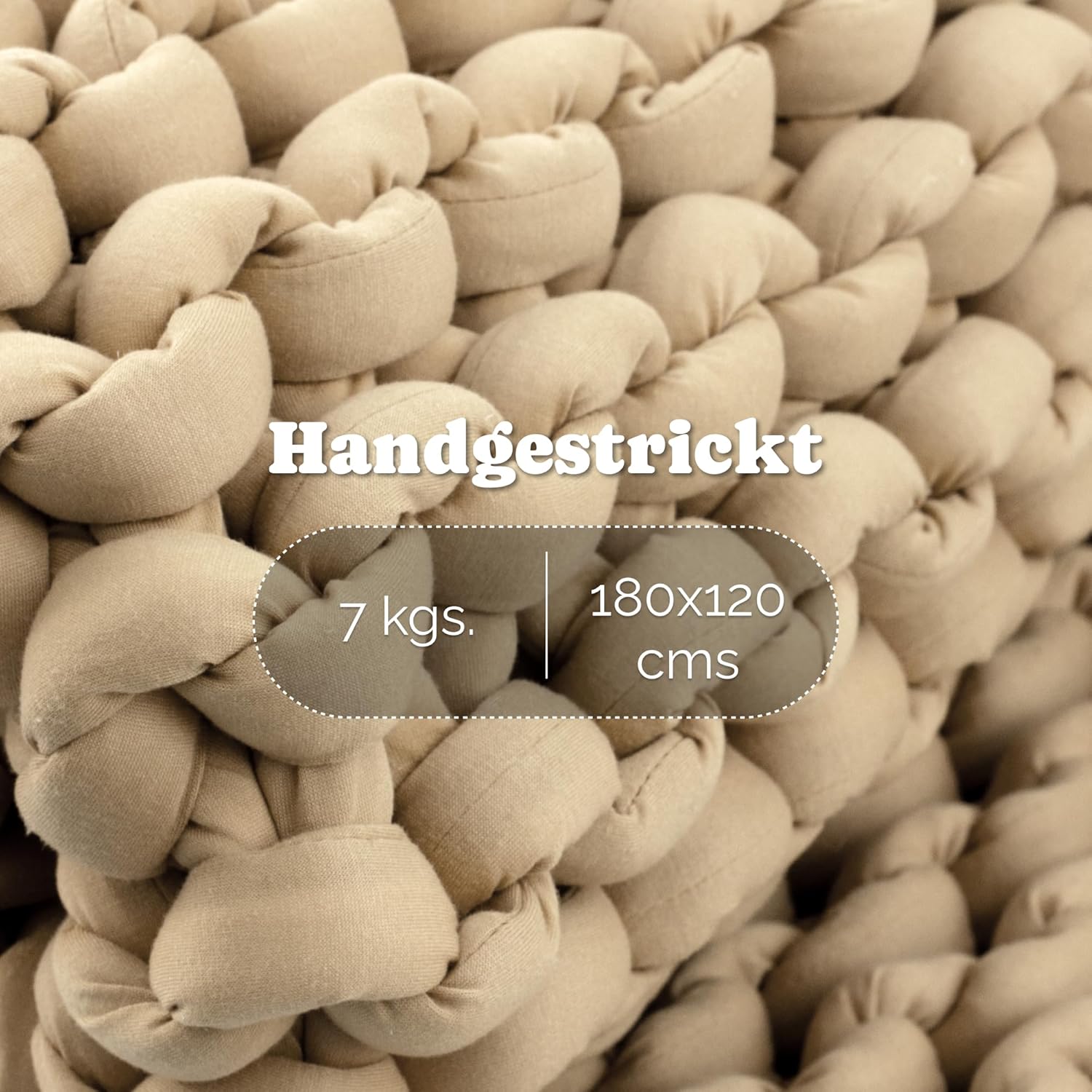 SIESTA Gewichtsdecke – Premium Grobstrick Beige (7 kg) – Atmungsaktive Therapiedecke gegen Stress & Schlafstörungen – 100 % RPET, nachhaltig, Öko-Tex & waschbar – Bild 5