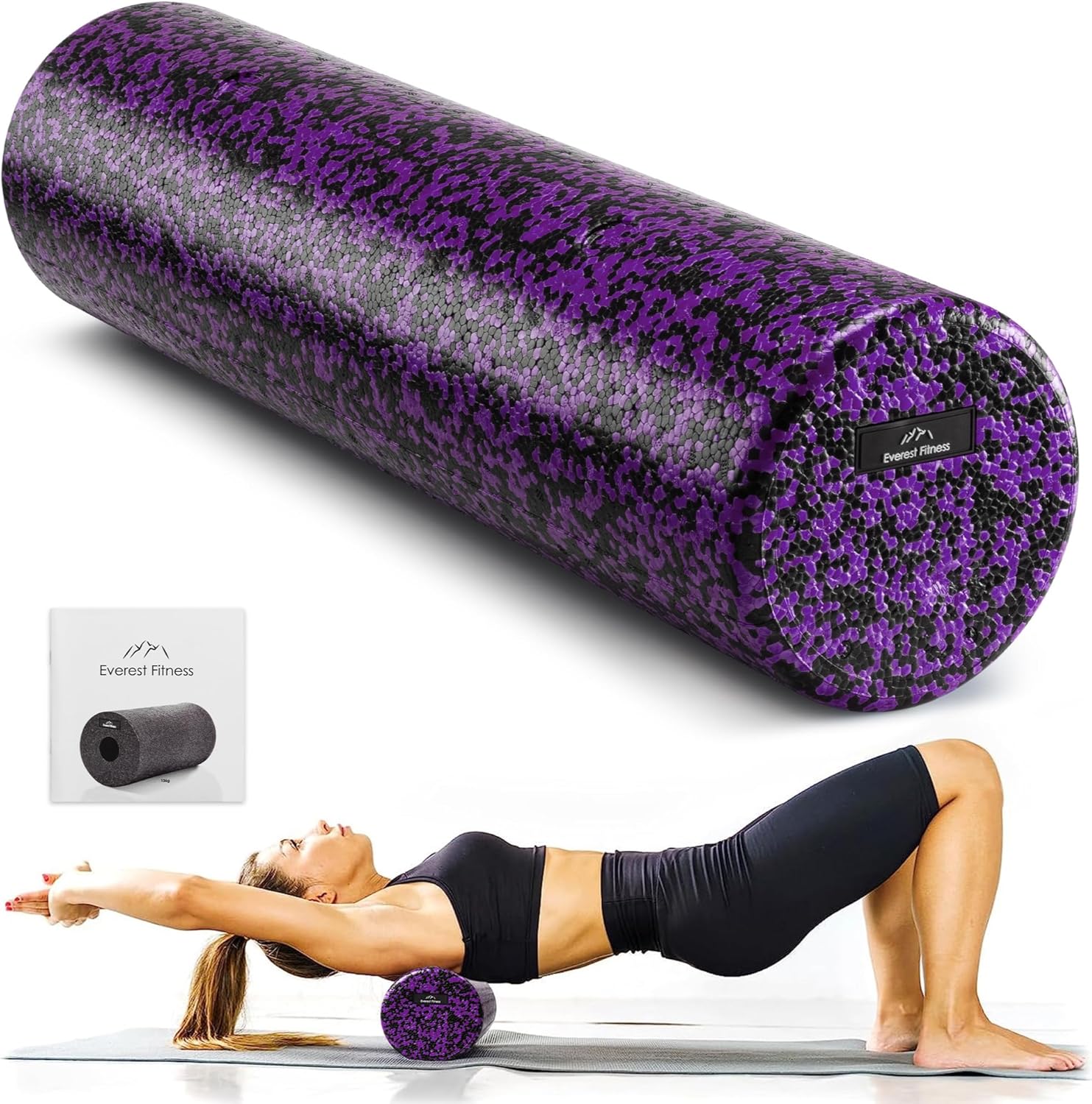 60 cm Faszienrolle Schaumstoffrolle – Fitnessrolle für Hinterbeine Po – Rückenrolle für Pilates und Yoga – Gymnastikrolle 60 cm – Schaumstoffrolle – Schwarz/Lila