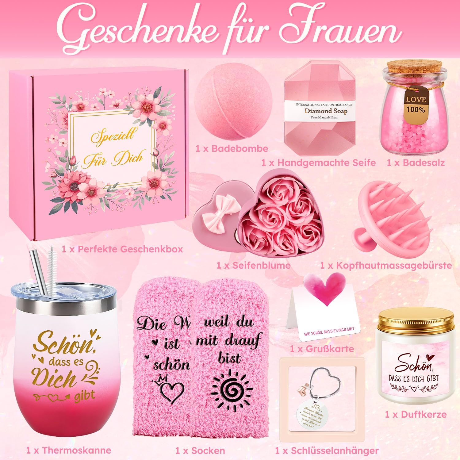 Giftota Geschenke für Frauen, Rosa, 11-teilige Spa-Selfcare-Geschenkidee für Frauen, Wellness-Geschenkset, Freundin, Geburtstag, Valentinstag, Muttertag, Weihnachtstag, Geschenke für Mama, Schwester, beste Freundin – Bild 7