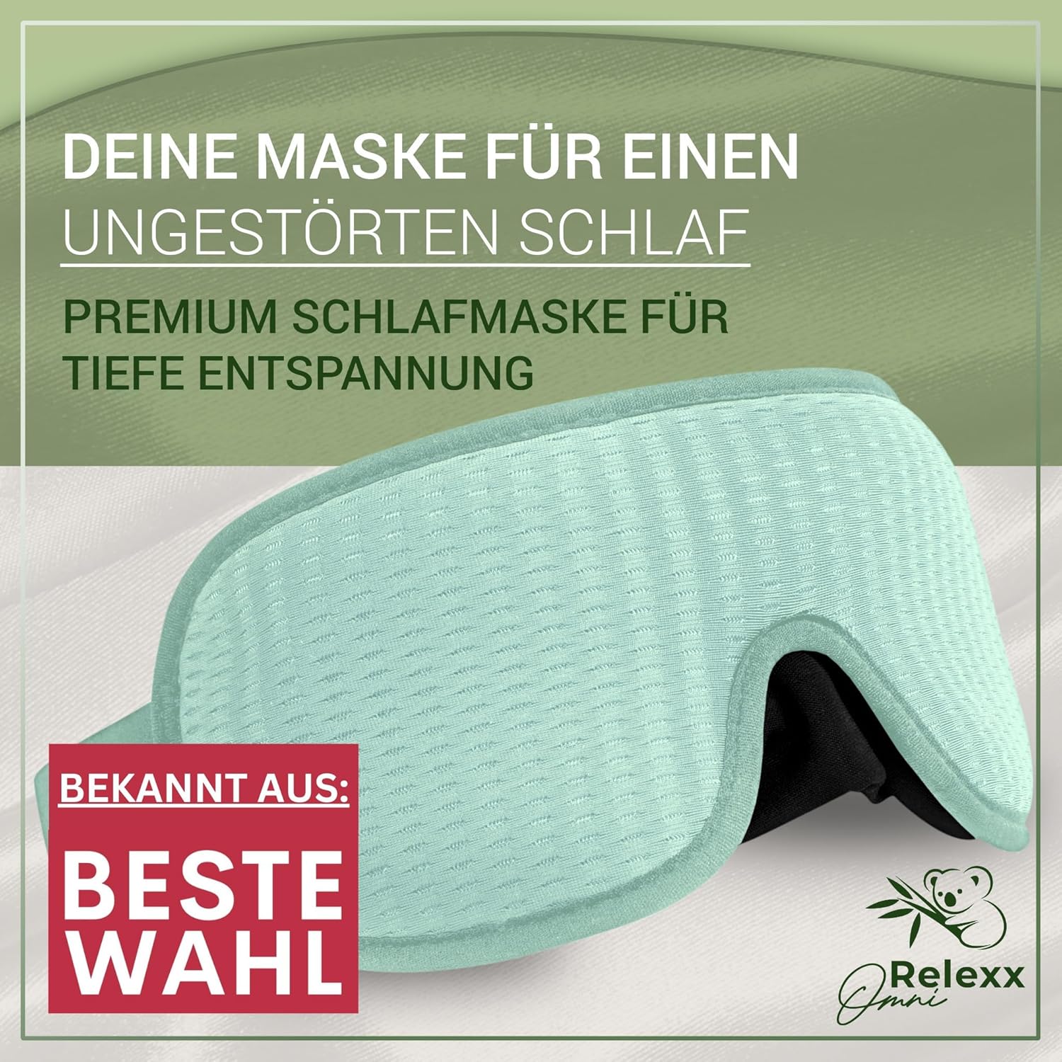 Schlafmaske für Damen und Herren – Atmungsaktive Schlafmaske – Bequeme und weiche Augenmaske – Lichtblockierend – Reisetasche – 3D-Aussparung für die Augen – Memory-Schaum (Türkis) – Bild 3