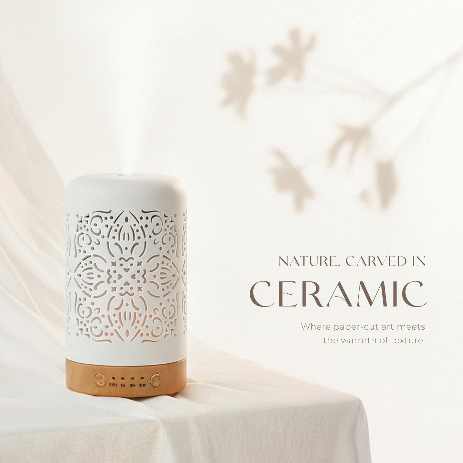 FGJGJ Diffusoren für ätherische Öle, Ultraschall, 100 ml, Aromatherapie-Diffusor aus weißer Keramik mit 4 Timern – Luftbefeuchter mit kühlem Nebel, LED-Leuchten in 7 Farben – wasserlose automatische Abschaltung für das Heimbüro, 2er-Set – Bild 7