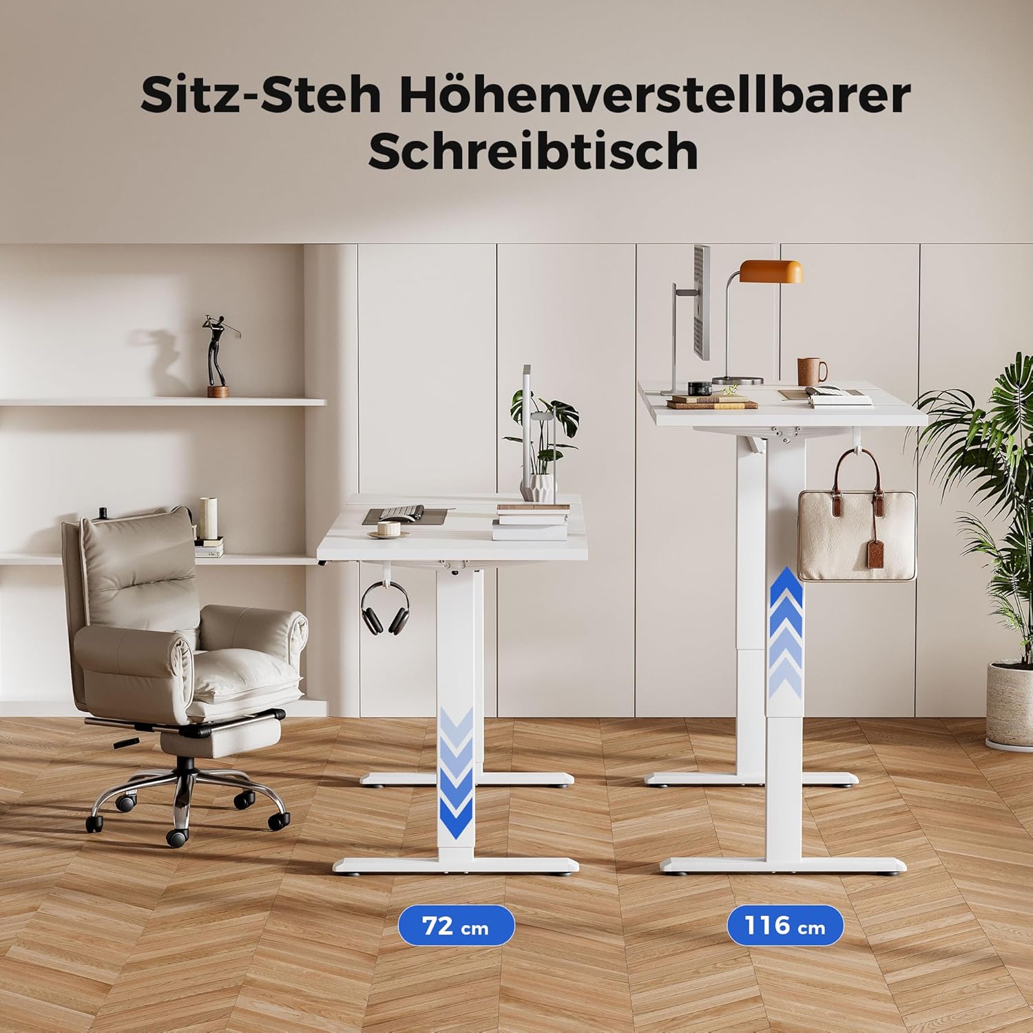 Agilestic höhenverstellbarer Schreibtisch 120 x 60 cm, robuster Schreibtisch, höhenverstellbar, elektrisch mit Memory-Handsteuerung, ergonomischer Stehsitztisch, Computertisch, weiß – Bild 2