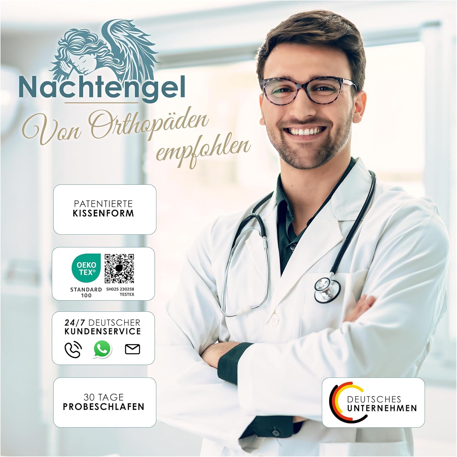 Orthopädisches Memory-Schaum-Kissen, ergonomisches Kissen zur Linderung von Nackenschmerzen, IGR-zertifiziert, Nackenkissen für Rücken-, Bauch- und Seitenschläfer – Bild 7