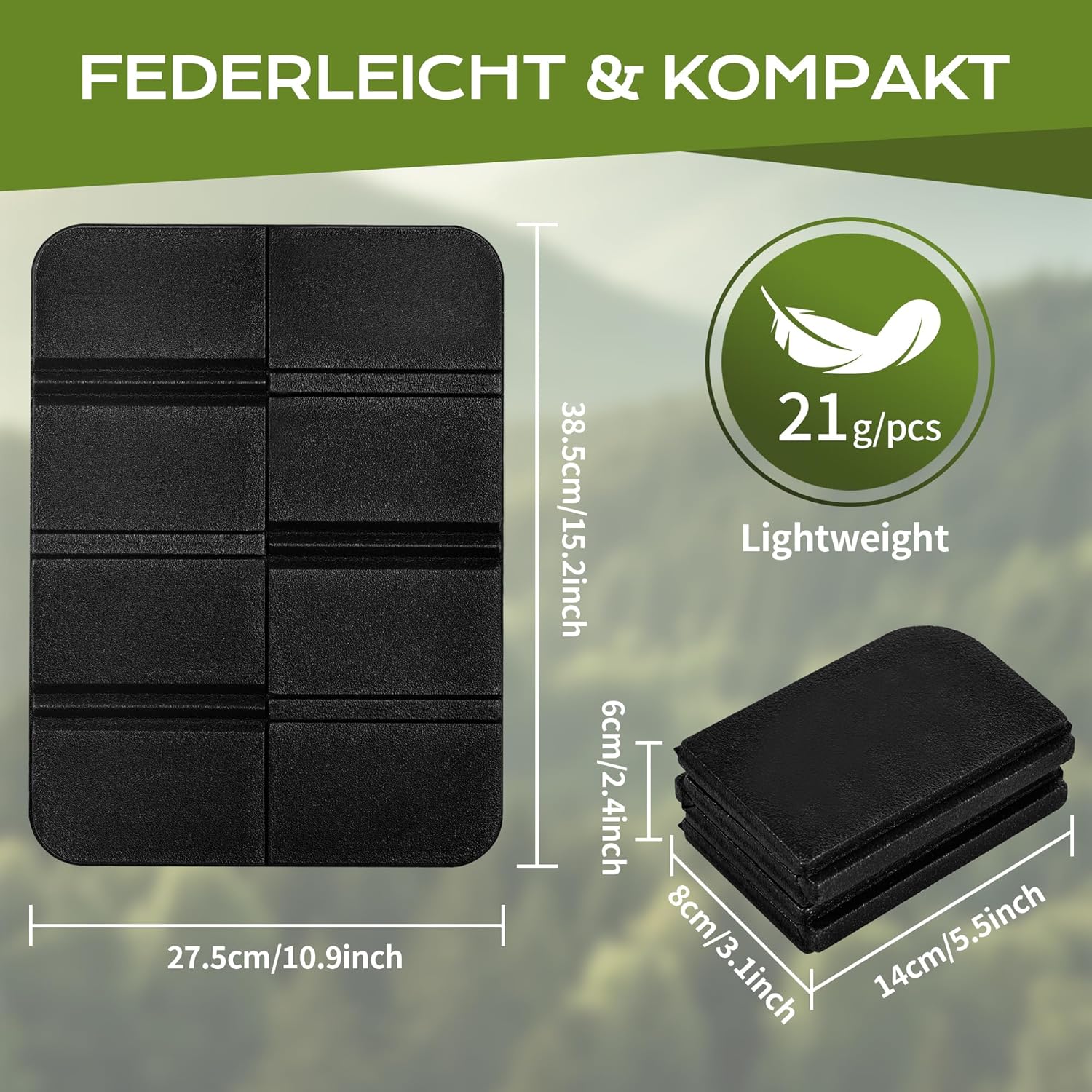 Sitzkissen Outdoor faltbar 2er Set, wetterfeste & wasserdichte Thermo-Sitzauflage Outdoor Kinder, leicht und kompakt, für Wandern, Camping, Stadion, Picknick & Garten – Bild 2