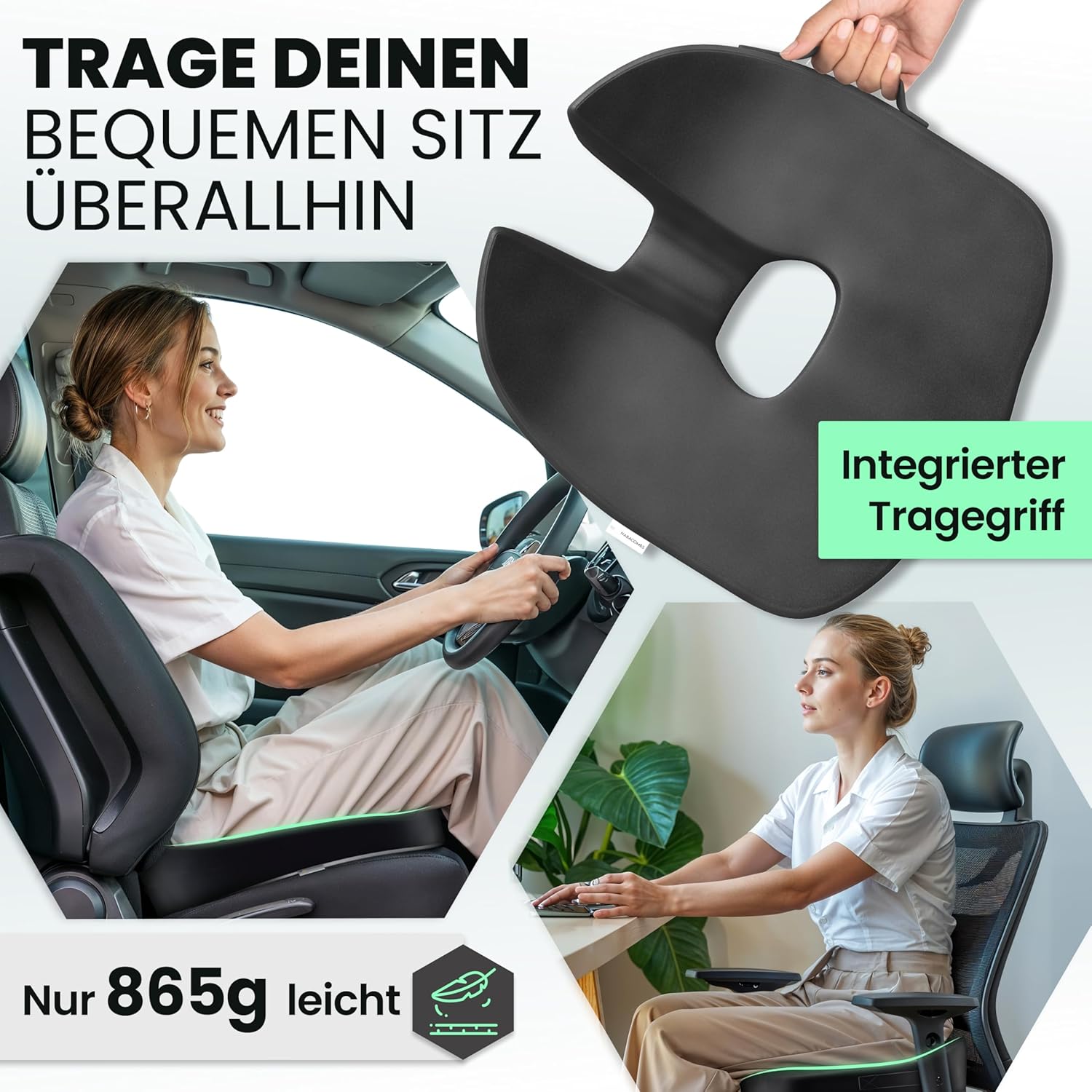 Orthopädisches Sitzkissen – ergonomisch, Memory-Schaum, entlastet Steißbein und Rücken, gebrauchsfertig – IGR-zertifiziert und Öko-Tex-zertifiziert, ideal für Büro, Auto, Reisen und Schwangerschaft – Bild 5