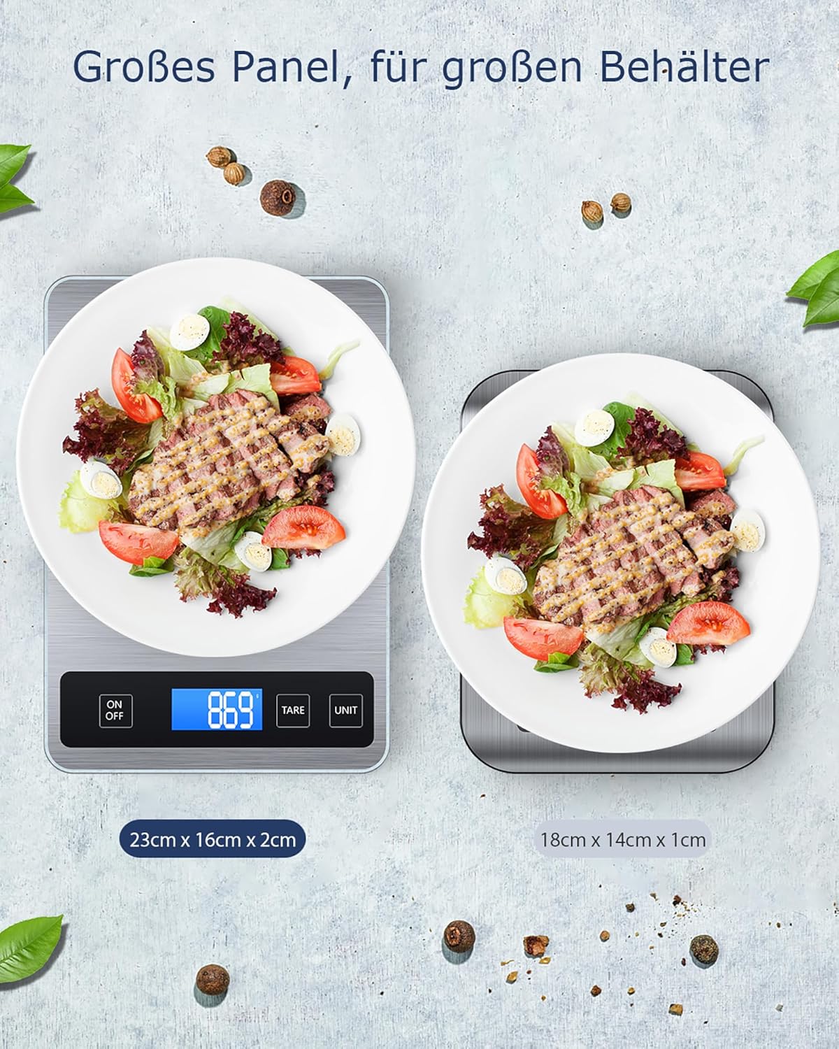 Küchenwaage digital 15 kg, Küchenwaage digital wasserdicht mit LCD-Display, multifunktionale Lebensmittelwaage, hohe Präzision bis 1 g, Tara-Funktion, Touch-Taste, großes Edelstahl-Panel – Bild 3