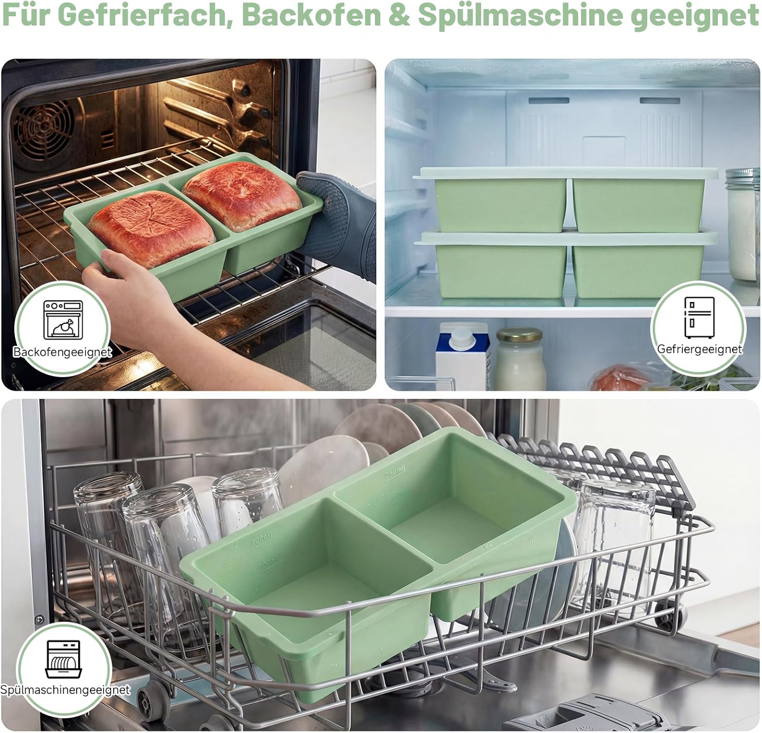 Souper Cube Silikon-Gefrierform mit Deckel, 2er-Set XXL-Eiswürfelform groß/Eiswürfelform (500 ml), Meal Prep & Suppen-Gefrierbehälter, BPA-frei, stapelbar (Mintgrün) – Bild 3