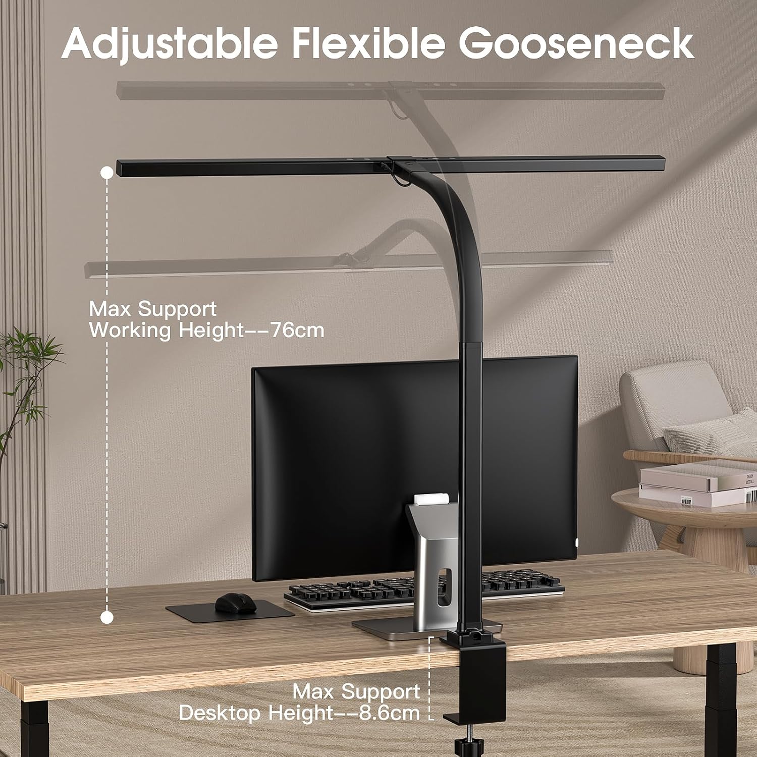 EYOCEAN LED-Schreibtischlampe mit automatischer Dimmung, 80 cm Tischlampe klemmbar mit einstellbaren Farbtemperaturen, Augenschutz, Vollspektrum-Tageslichtlampe, Klemmleuchte mit Timer-Funktion – Bild 6