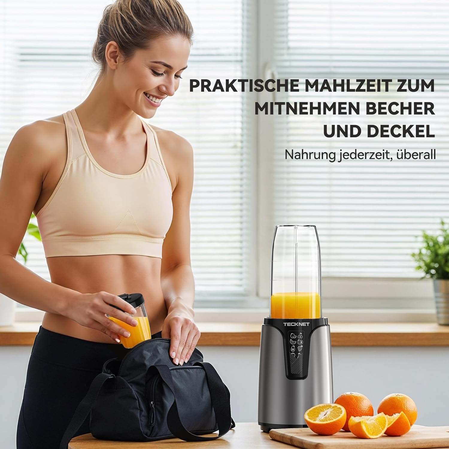 TECKNET 1000 W Smoothie Maker, Smoothie Mixer mit 2 BPA-freien Bechern (500 ml & 150 ml), Standmixer klein mit Kreuzklingen aus 304 Edelstahl, Smoothie Maker to Go für Milchshakes & Smoothie & Babynahrung – Bild 5