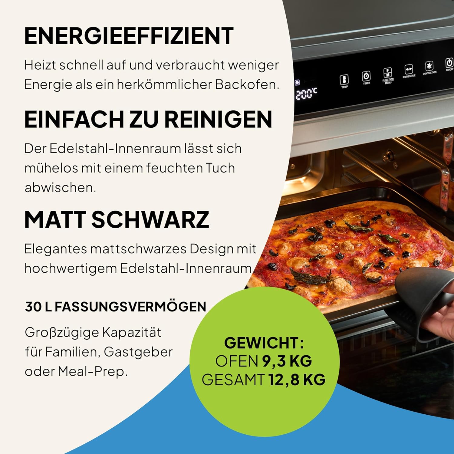 Fridja F77 30L Super Oven Pro – Premium-Digital-LED-Heißluftfritteuse – 18 intelligente Programme, Rotisserie-Funktion, leicht zu reinigen, schnell, leistungsstark und vielseitig, Innenraum aus Edelstahl – Bild 6