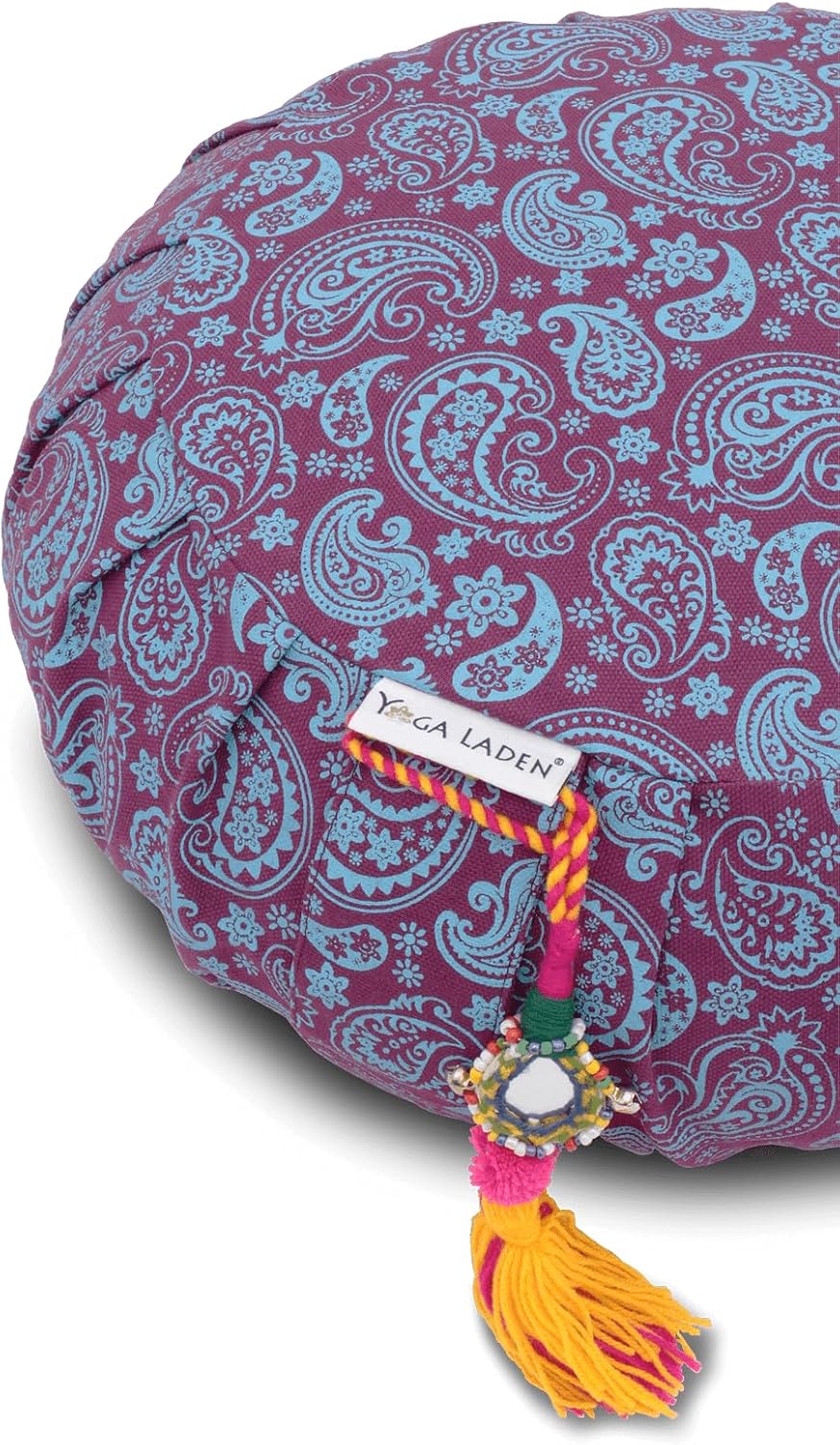 Meditationskissen rund – Paisley Zafu – 15 cm hoch – Buntes Yogakissen mit waschbarem Bezug aus 100 % Baumwolle – Bedrucktes Yoga-Sitzkissen mit Bio-Buchweizenschalenfüllung – Bild 3