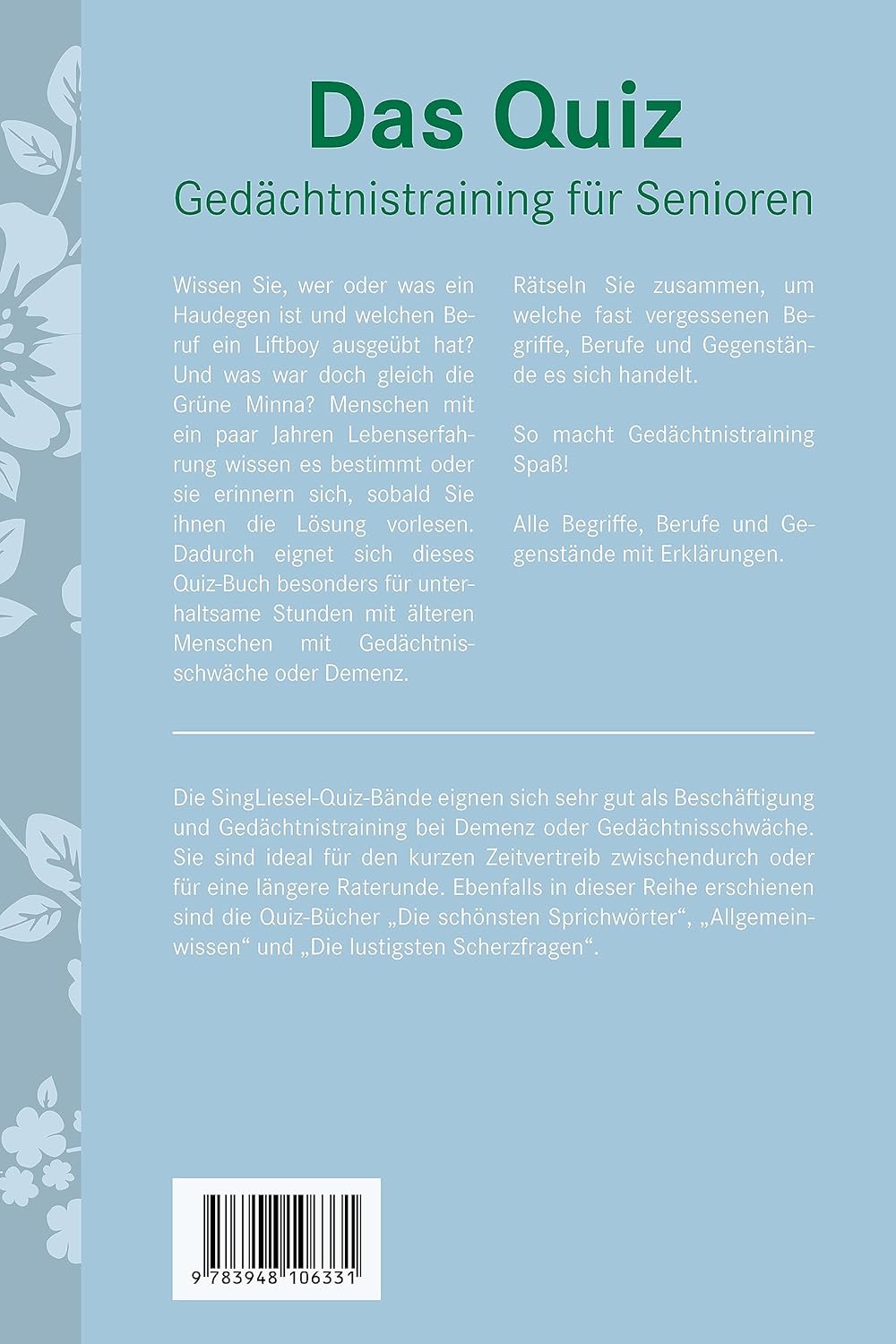 Demenz Beschäftigung. Das Quiz - Gedächtnistraining für Senioren. Fast vergessene Begriffe, Berufe, Gegenstände. Beschäftigung und Aktivierung mit ... für Senioren - auch mit Demenz, Band 3) – Bild 2