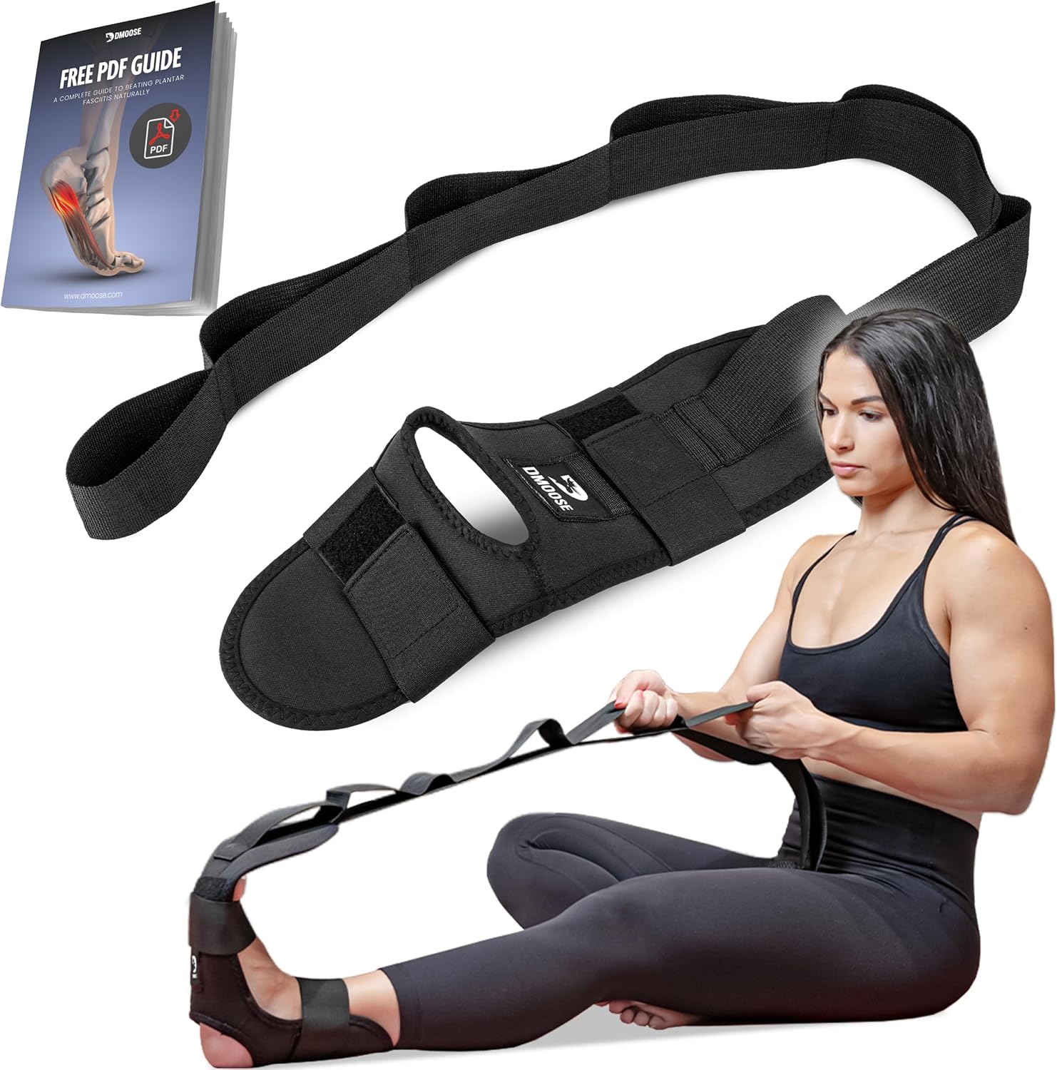DMoose Fitness Yoga-Gurt für Fußstrecker – verstellbares, gepolstertes Dehnband für Plantarfasziitis, Fersensporn und Achillessehnenentzündung – Faszienstrecker-Gurt zum Dehnen der Beinmuskulatur