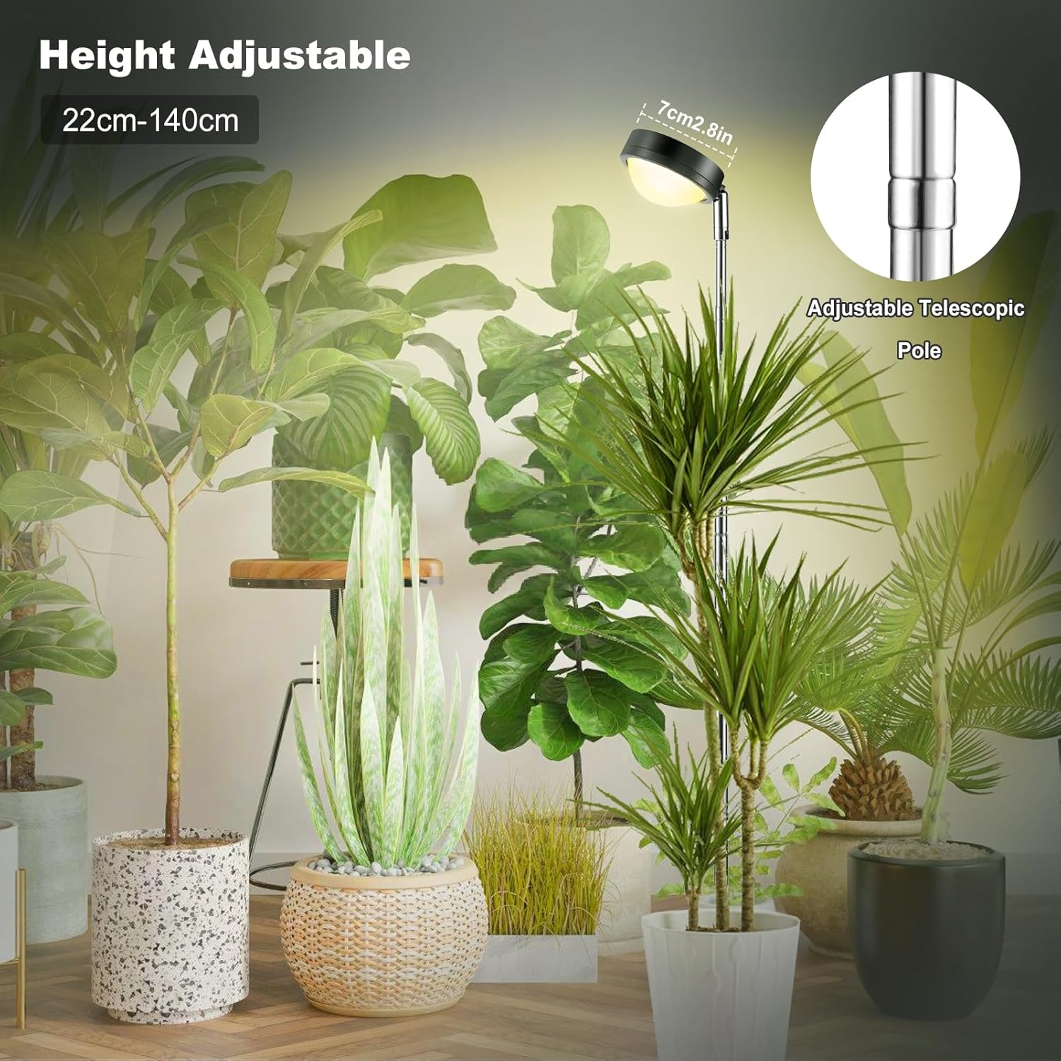 Pflanzenlampe LED Vollspektrum mit optischer Linse für hohe PPFD, höhenverstellbare Wachstumslampe mit 6/12/18H-Timer, Wachstumslicht, Pflanzenlicht, Wachstumslampe für Zimmerpflanzen, hohe Pflanzen – Bild 6