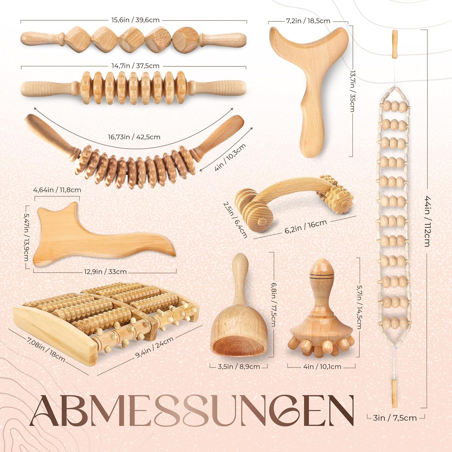 Ezero Maderotherapie-Set 10-teilig mit Tasche und Anleitung – Maderotherapie-Holz mit Faszienstab-Holz – Massageset mit Massageroller-Beinen, Faszienrolle, Körper-Gua-Sha und Madero-Massage – Bild 7