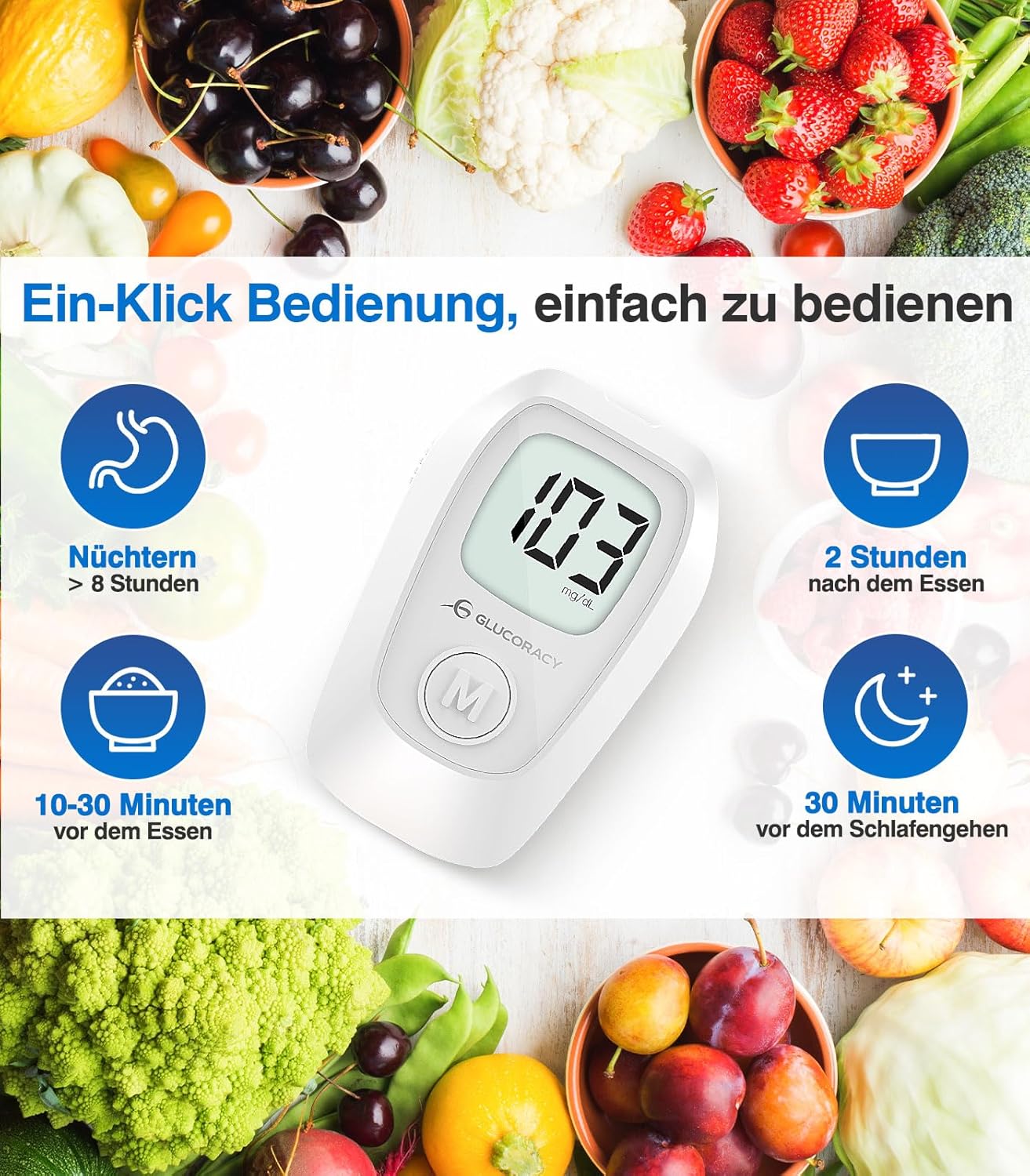 Glucoracy G-425 Blutzuckermessgerät-Kit, Blutzuckertest-Kit mit Stechhilfe, 100 Teststreifen und 100 Lanzetten, Glukosemessgerät für zu Hause, Diabetes-Selbsttest-Kit für den Heimgebrauch – Bild 7