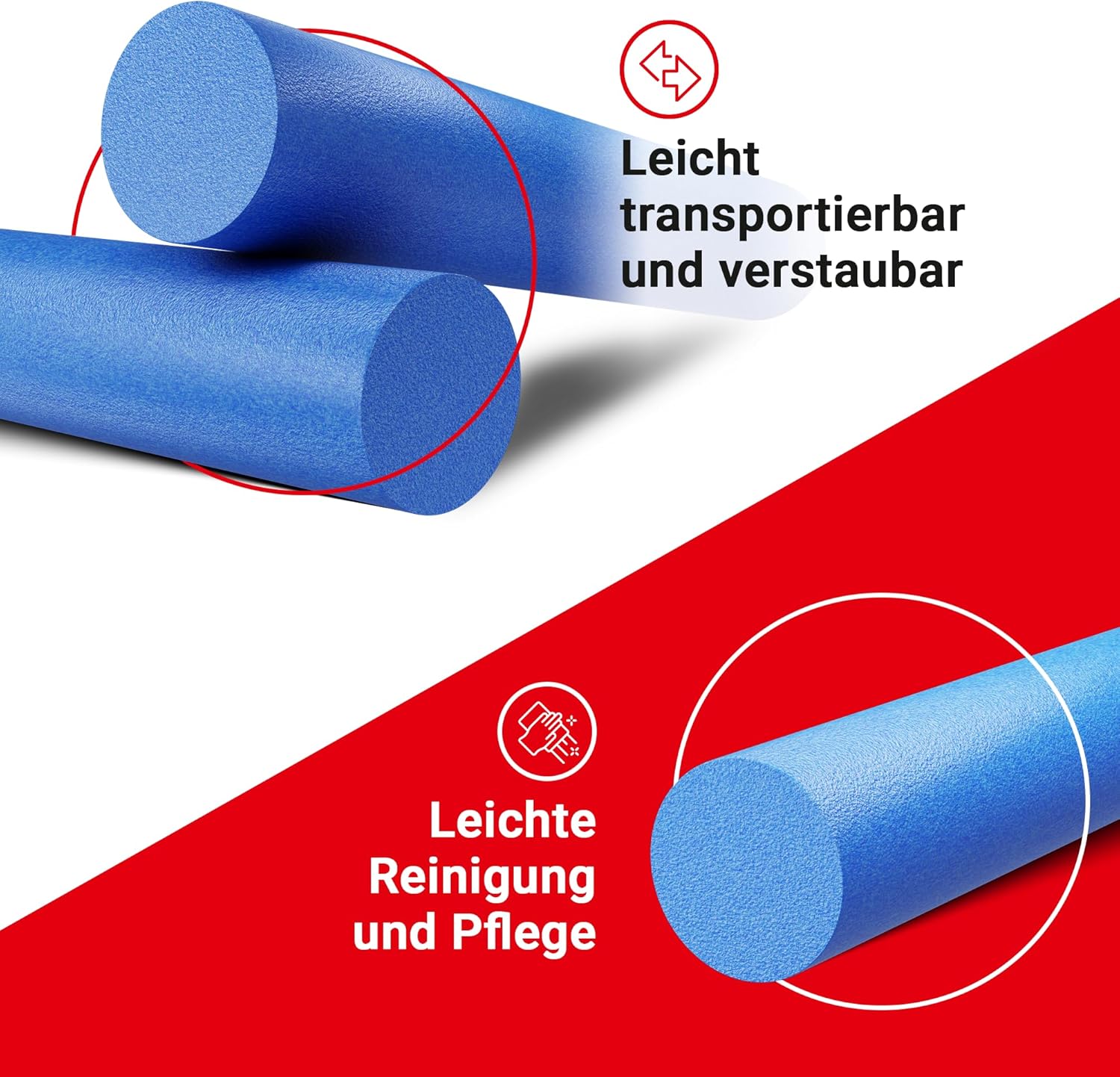 Pilates-Rolle 90 cm x 15 cm aus EVA-Hartschaum (weich) – Schaumstoffrolle für Faszien, Rücken & Wirbelsäule – Yoga-Rolle für Training, Regeneration & Dehnung – Fitness-Massagerolle blau – Bild 4