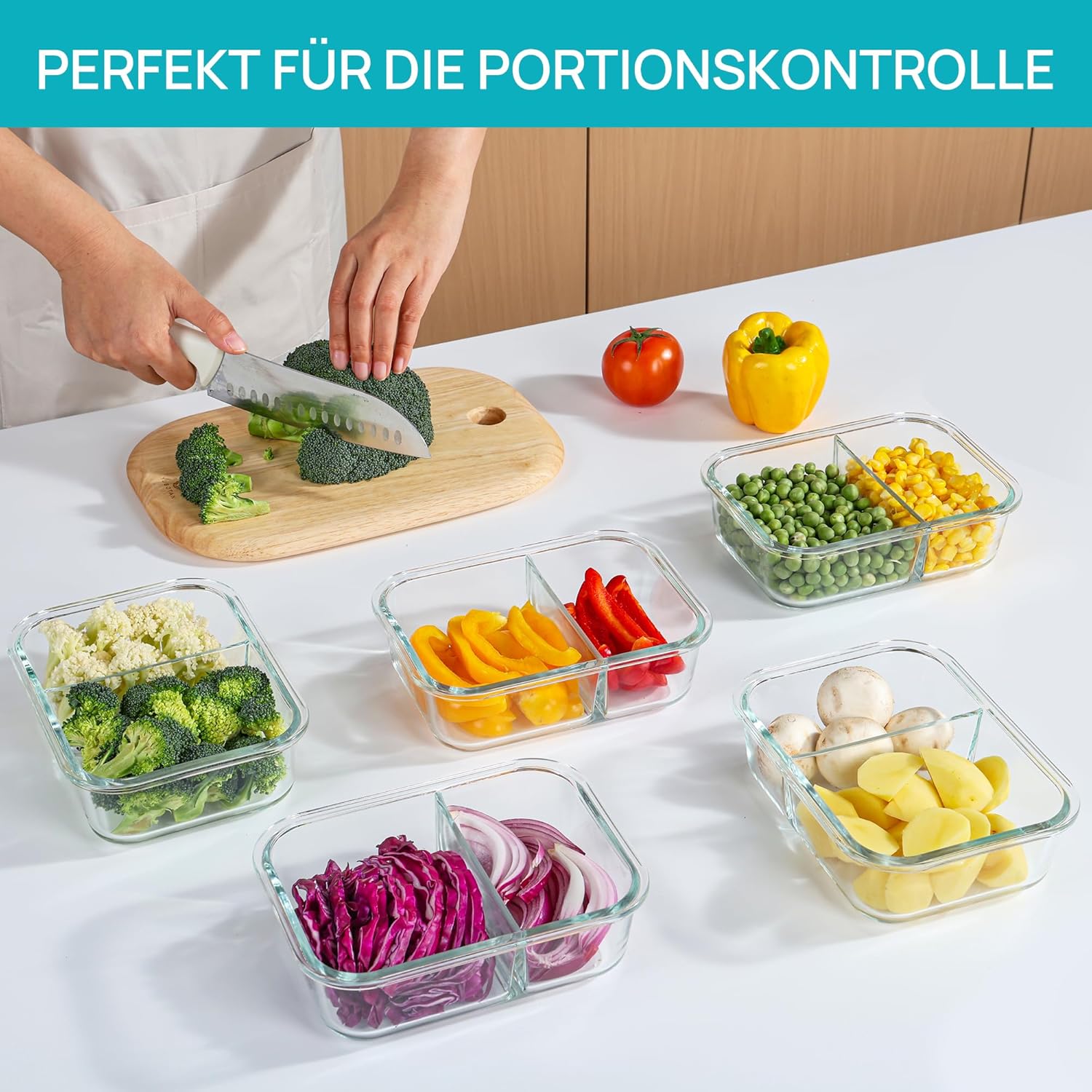 Vtopmart 5er-Pack 975 ml Meal-Prep-Boxen, Glasbehälter mit Deckel, Frischhaltedosen aus Glas mit Deckel für Mikrowelle, Backofen, Gefrierschrank und Spülmaschine – Bild 4