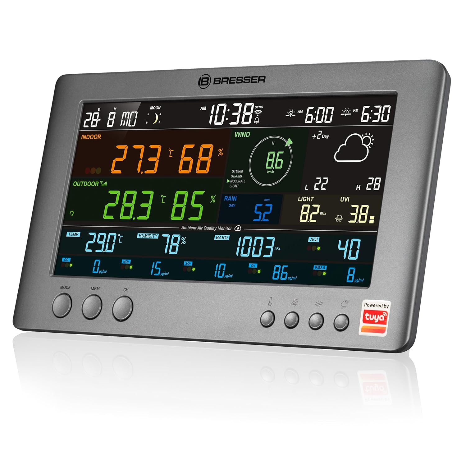 Bresser Smart Tuya Profi-Wetterstation mit 7-in-1-Sensor, Luftqualitätsmonitor, Solar- und App-Steuerung, 6-Tage-Vorhersage – Bild 2
