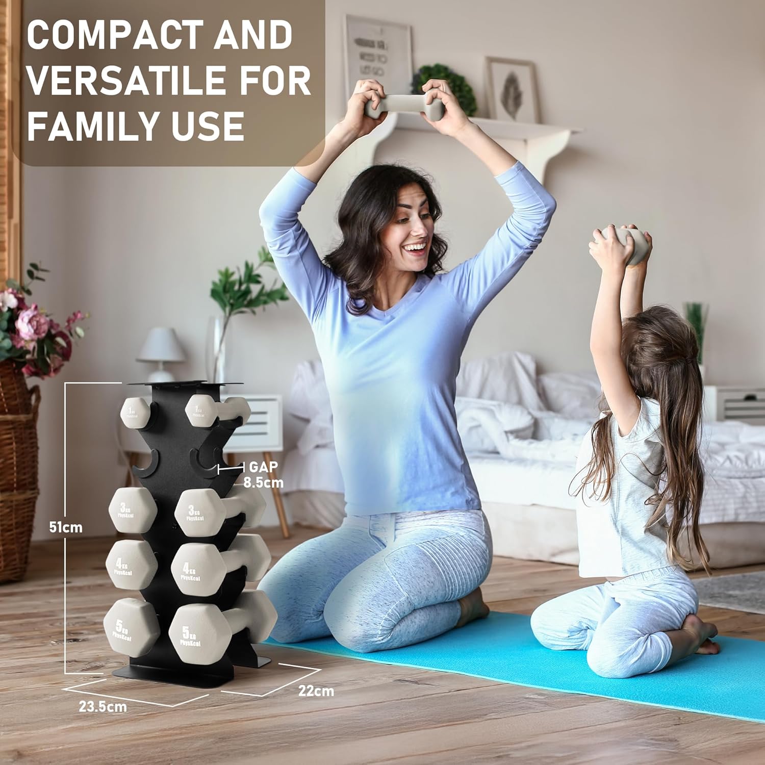 PhysKcal Hantel-Set, Hantel-Set und Aufbewahrungsständer für Heimtraining, Fitnessstudio – Bild 6