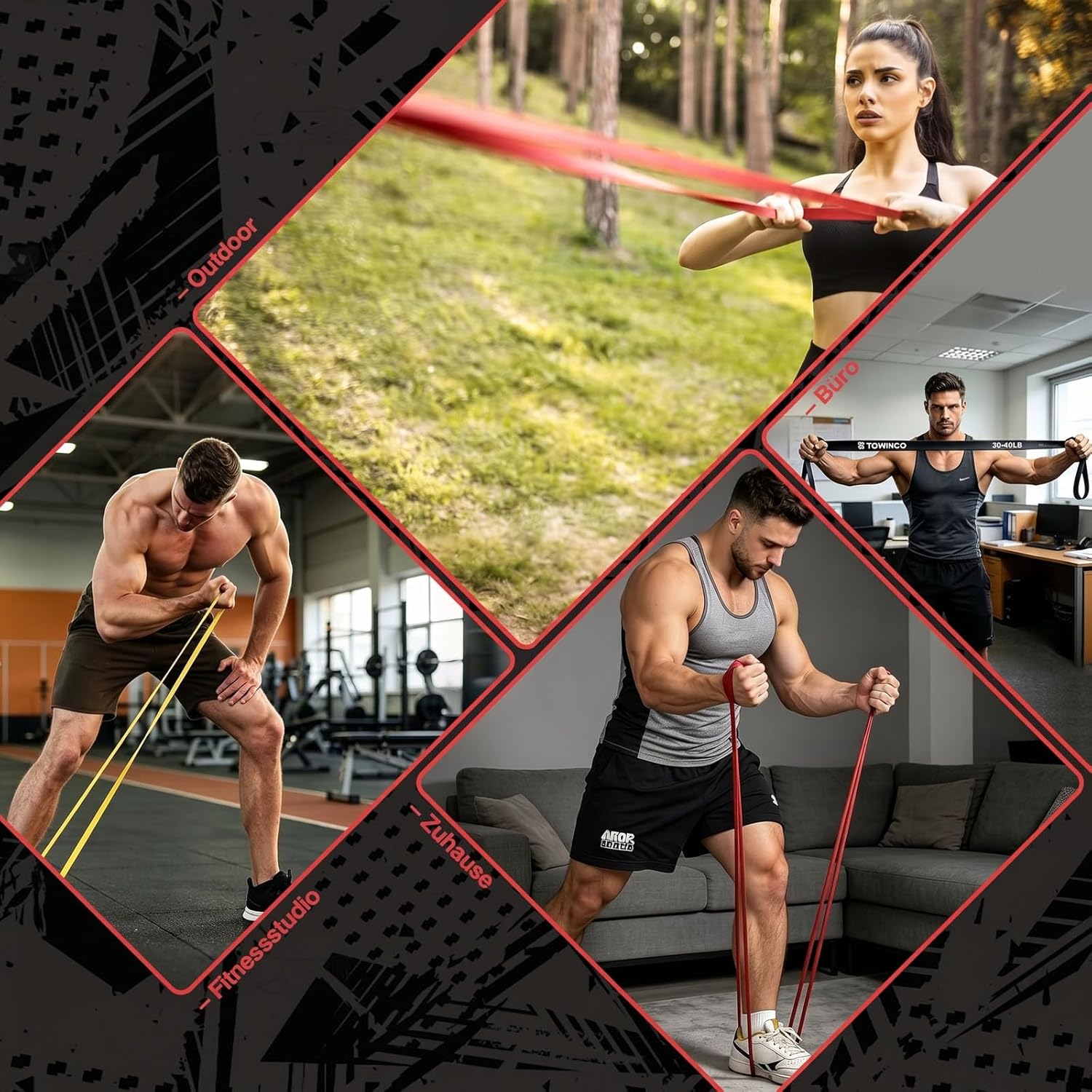 TOMSHOO Fitnessbänder, Widerstandsbänder Set, Klimmzugbänder mit Türanker, Terrabands mit Aufbewahrungstasche, Fitnessband für Muskelaufbau, Yoga und Pilates – Bild 9