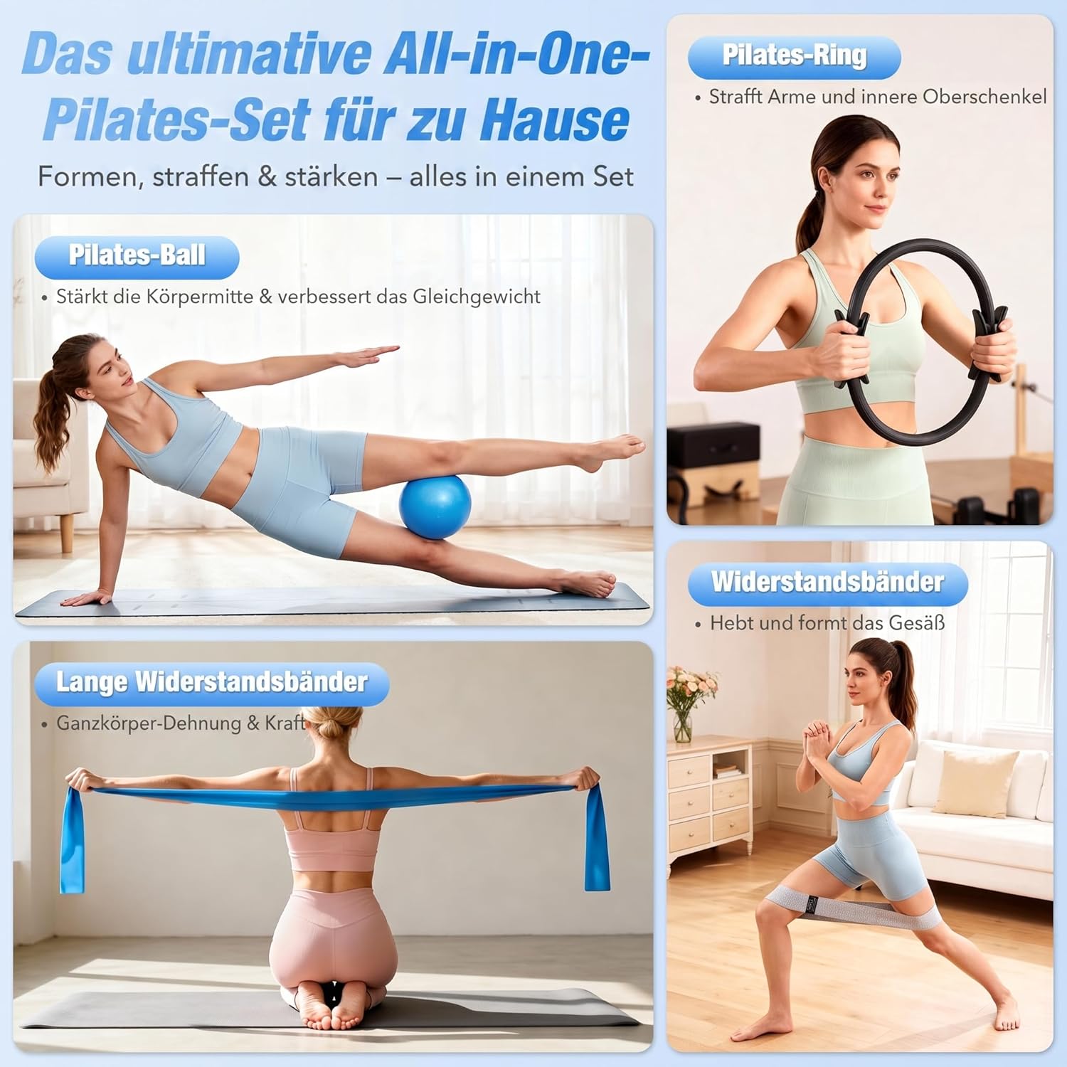 Pilates Set - Pilates Ball, Pilates Ring, Pilates Socken, 3 Stufen Fitnessbänder und Terrabänder, Pilates Set Für Zuhause, Home Workout Pilates Equipment mit Übungsanleitung & Tragebeutel – Bild 2
