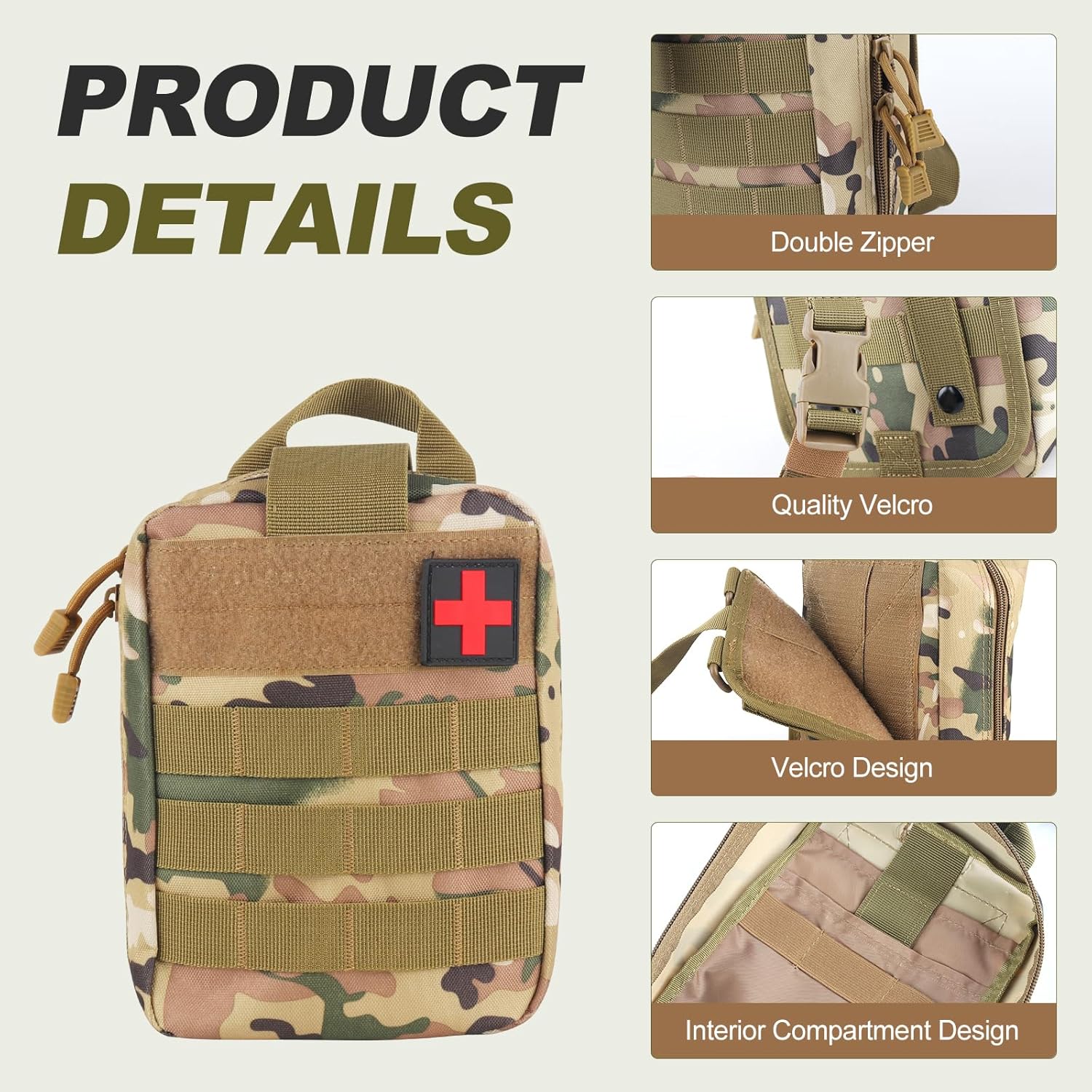 Mineup Erste-Hilfe-Tasche, 192-teiliges taktisches Erste-Hilfe-Trauma-Set, medizinische taktische Tasche, Erste-Hilfe-Set Militär, medizinische Tasche für Zuhause, Auto, Schule, Camping, Outdoor, Motorrad – Bild 3